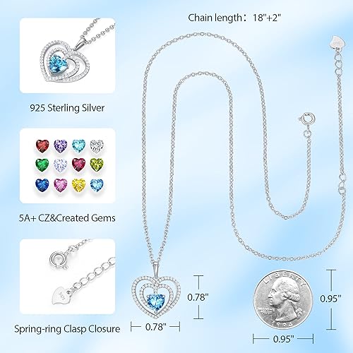 Miniatura 5 de 925 Sterling Silver Birthstone Necklaces for Women Round Heart Cut Halo CZ Pendant Chain Necklace for Her