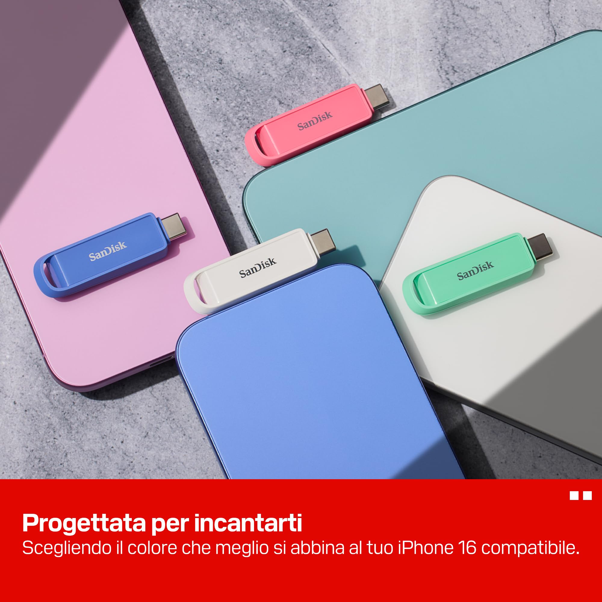 SANDISK Unità per telefono con USB Type-C 512 GB (per smartphone, tablet e computer, velocità fino a 150 MB/s, backup automatic, recupero dati) - Seafoam Green