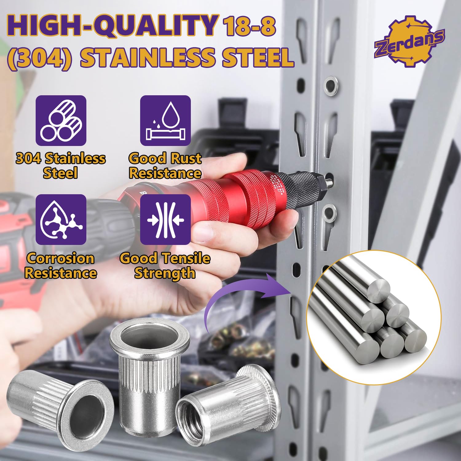 30Pcs M8-1.25mm Rivet Nut Set Flat Head 304 Stainless Steel