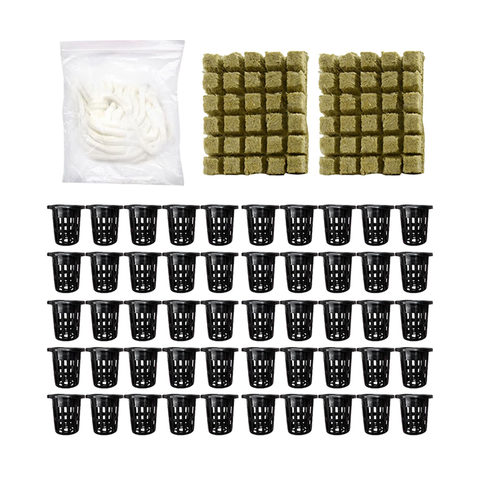 Kostki do uprawy roślin z wełny， Akcesoria do szkółek oddychające Zestaw hydroponiczny DIY kubki szczelinowe Roślina(Black 50pcs)