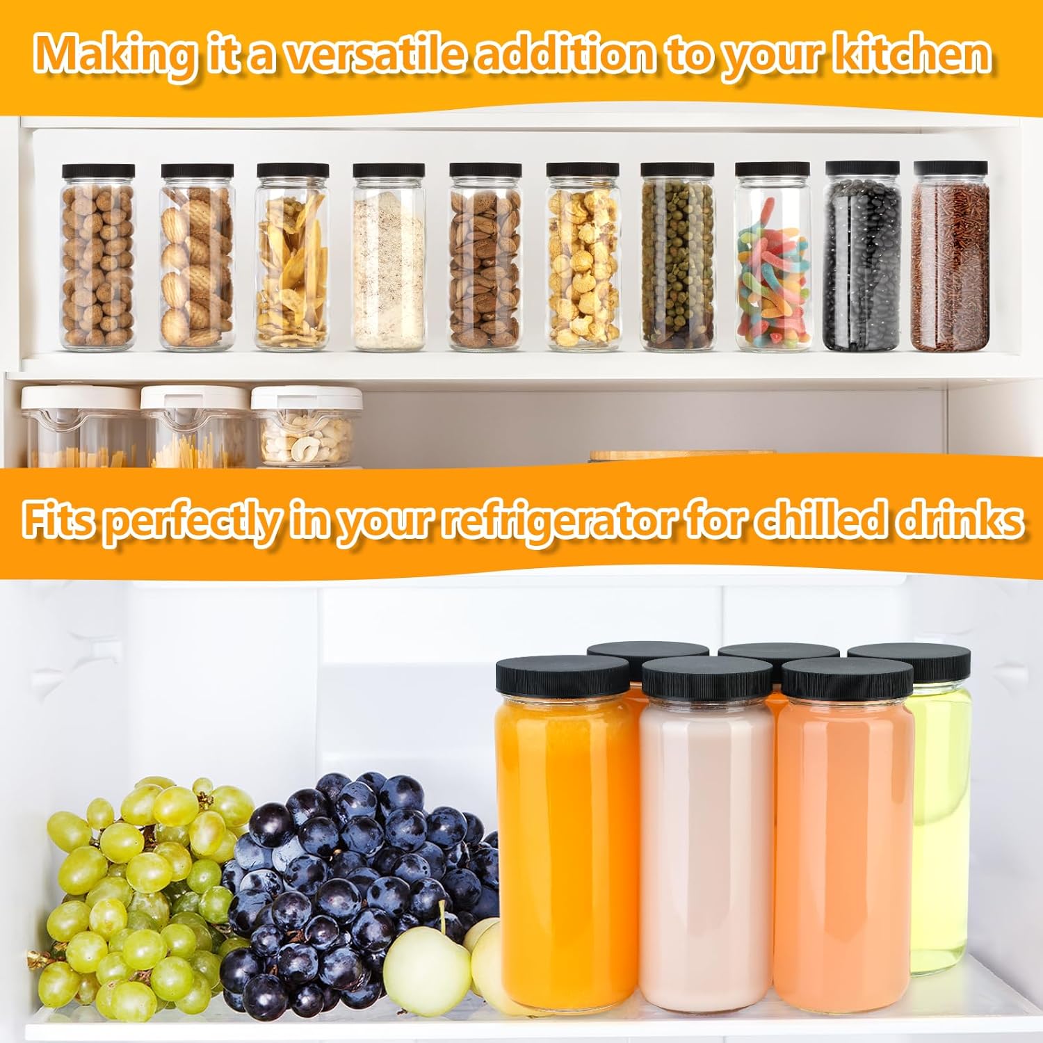 Zukro Glass Juice Bottles with Lids 16 oz| 8 Pack Wide Mouth Leak Proof Clear Reusable Drinking Jar Container With 2 Straws For Juicing, Smoothie, Water, Bubble Tea| BPA-Free & Airtight| - Image 9