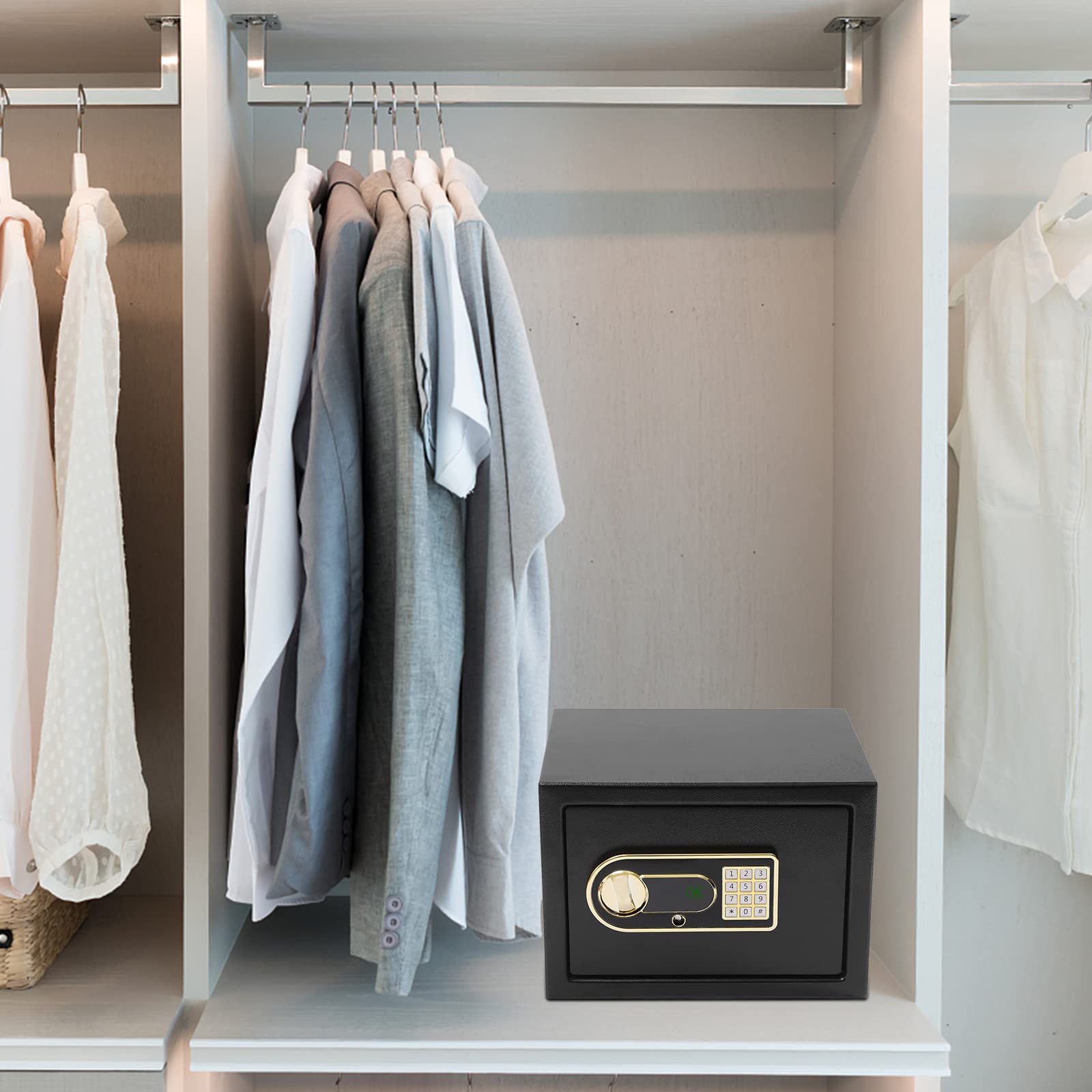 Cassaforte elettronica da parete in acciaio al carbonio, piccola cassaforte per casa, con password digitale, chiave di emergenza e 2 bulloni in acciaio, cassaforte ignifuga e impermeabile, 38 x