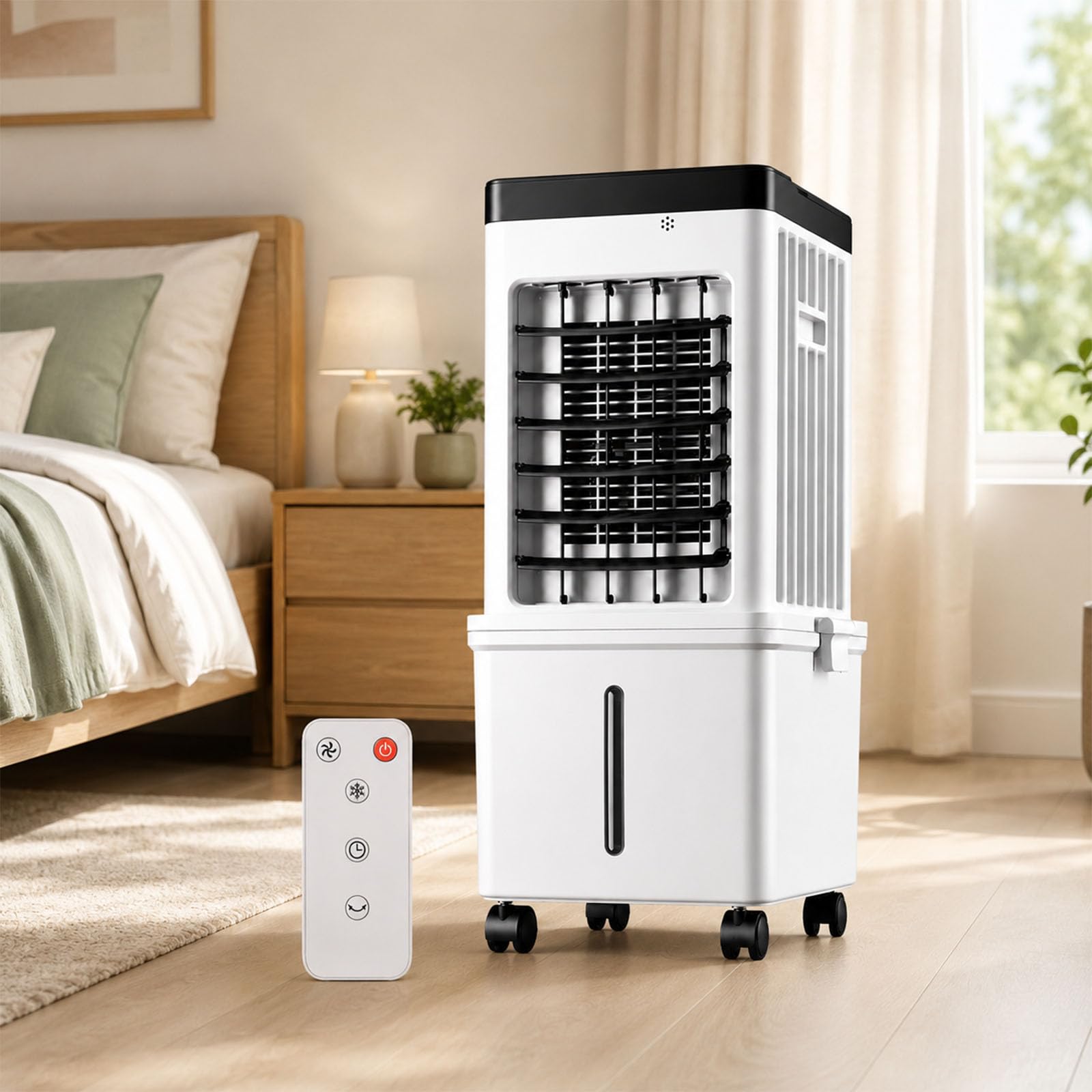 Generico 3-in-1 Ventilatore Portatile con Telecomando, 12L Raffrescatore Evaporativo d'Aria, Sistema di Raffreddamento per Soggiorno e Ufficio, Timer 12H & Setti Ghiaccio