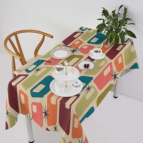 Miniatura 17 de Mantel retro moderno de mediados de siglo, diseño de colores retro de los años 50, resistente al agua, mantel lavable para cocina, comedor, fiesta