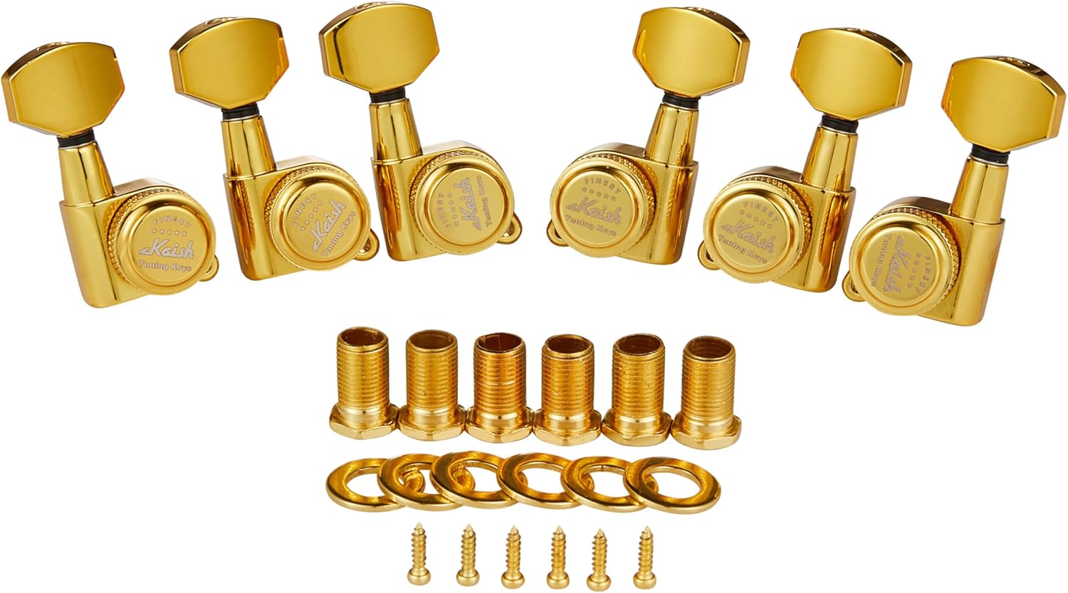 KAISH 3L3R 18:1 Locking Tuners Tuning Keys Guitar Locking Tuning Machines with Mini Contemporary Buttons for most Electric/Acoustic Guitars Gold