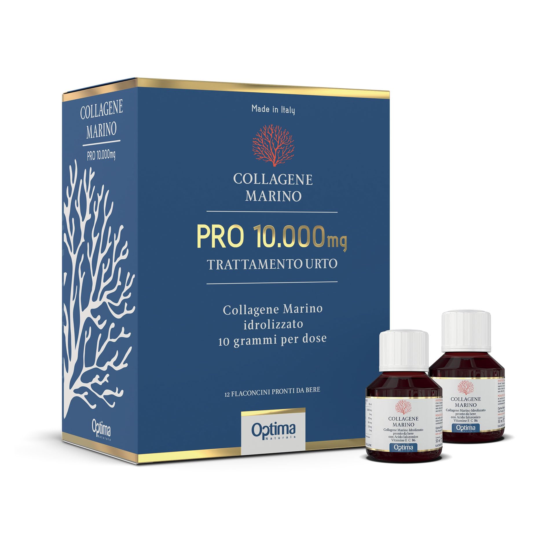 Colágeno Marino PRO 10 000 mg - tratamiento intensivo - 10 g de colágeno por dosis - a base de colágeno marino hidrolizado - con ácido hialurónico y vitaminas B6, C y E Optima Naturals