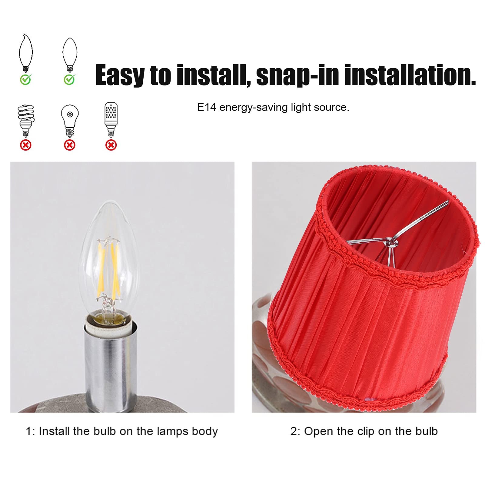 Red Cloth Lamp Shade Clip on Bulb, 6PCS Barrel Cloth Lampshade Modern Lampshade European Fabric Lampshade Small Lamp Shade Chandelier Lamp Shades for Table Lamp - Image 4