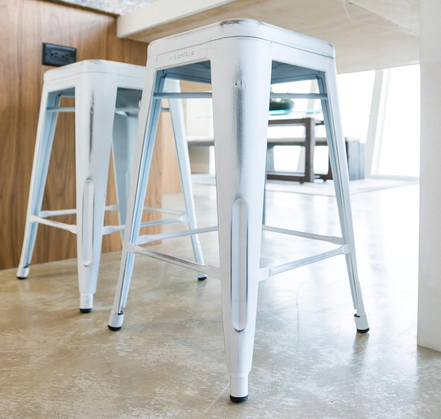 Buy Urbanmod 24 Stool Set Of 4 By Distressed White Rustic Bar Stools Counter Height Stools 330lb Capacity Metal Stool Chair Stackable Indoor Outdoor Bar Stools For Kitchen Counter And Island Online