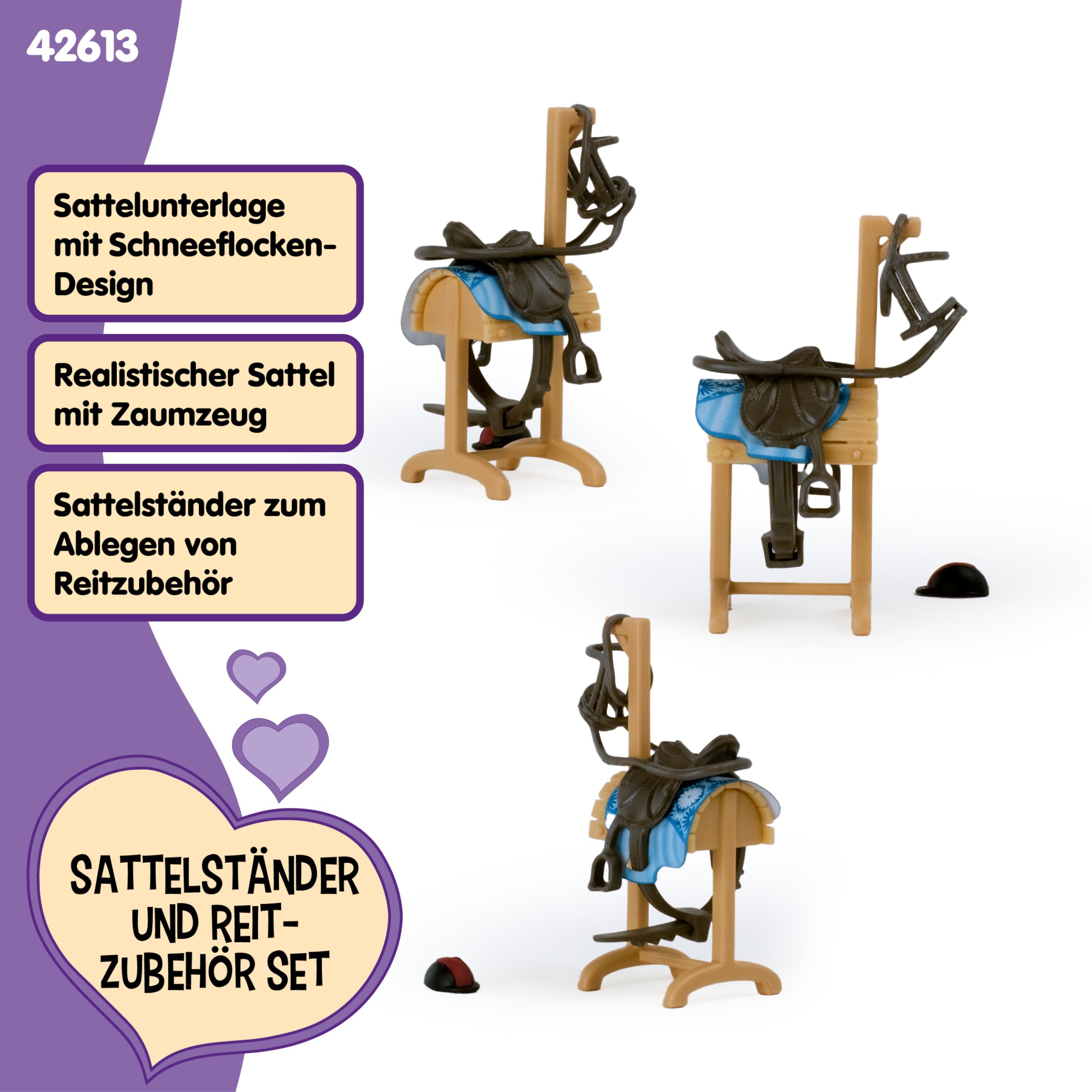 SCHLEICH Horse Club | Pferdetransporter Accessoires 42613 Pferde Zubehör Set mit Holzpferd, Helm, Sattel & Zaumzeug | passt zu vielen Horse Club Pferden | Spielzeug ab 5 Jahren | 6 Teile - 3