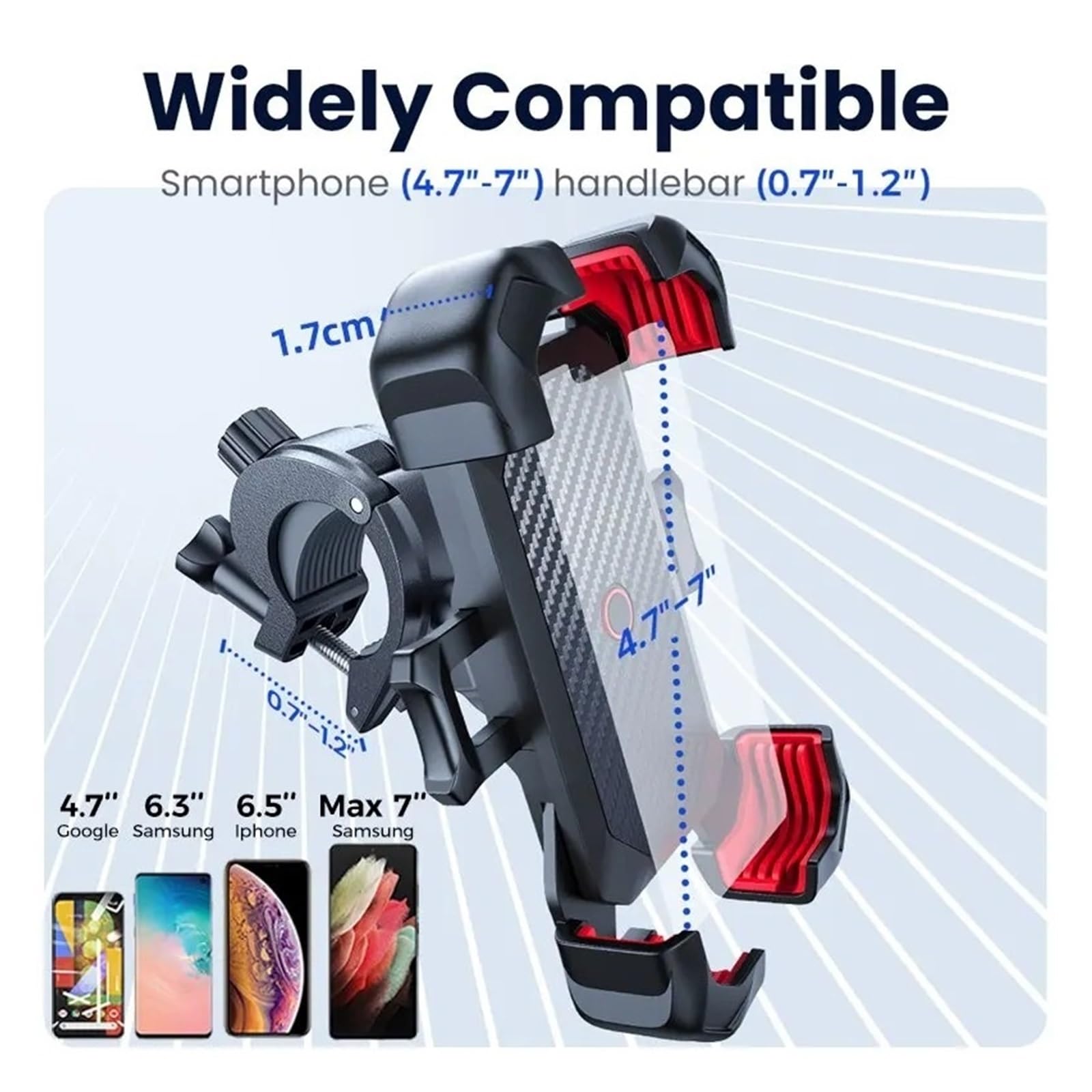Porta Teléfono Bicicleta Soporte para Teléfono Bicicleta con Vista 360° Universal para 4,7 A Pulgadas A Prueba Golpes para GPS Soporte Teléfono Moto