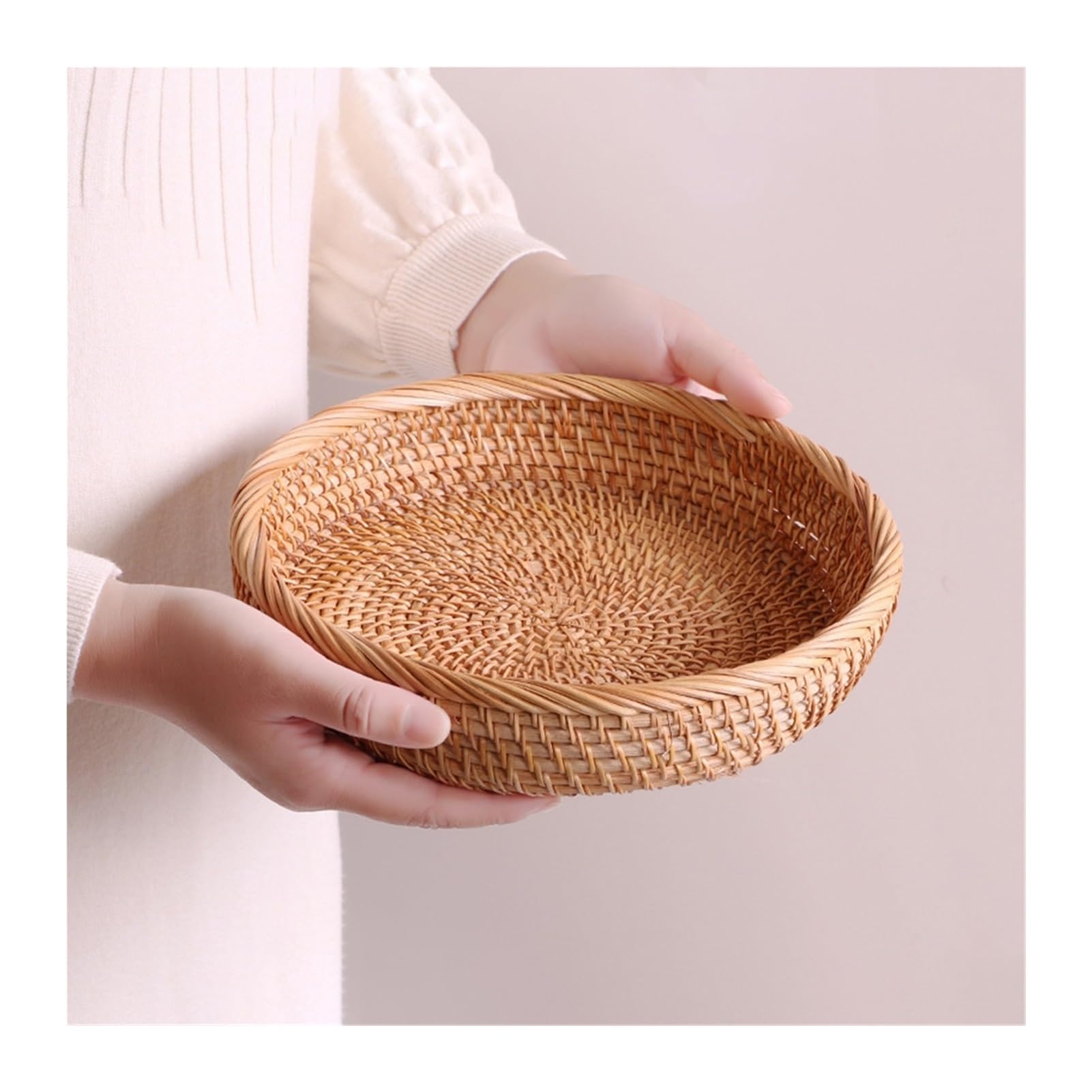 10" Handmade Rattan Bread Baskets Natural Woven Round Wicker Fruit Serving Storage Bowls for Kitchen Counter Household Organizing