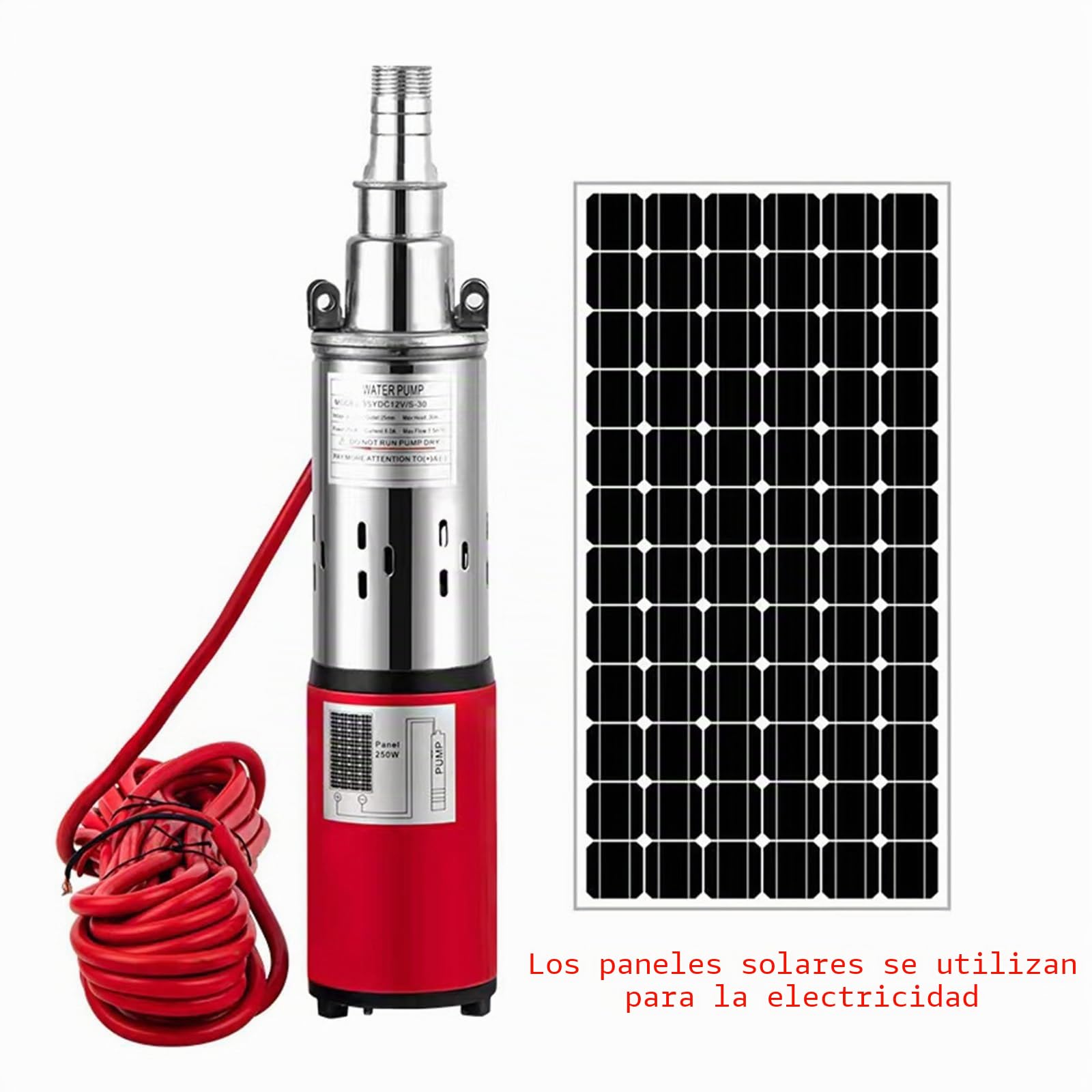 Bomba de Agua Solar Bomba de Agua Solar de 12V/24V CC, Bomba de Pozo Profundo de Alta presión, Bomba Sumergible de elevación Alta, 30-50M, riego agrícola for jardín y hogar(24V Lift 50m)
