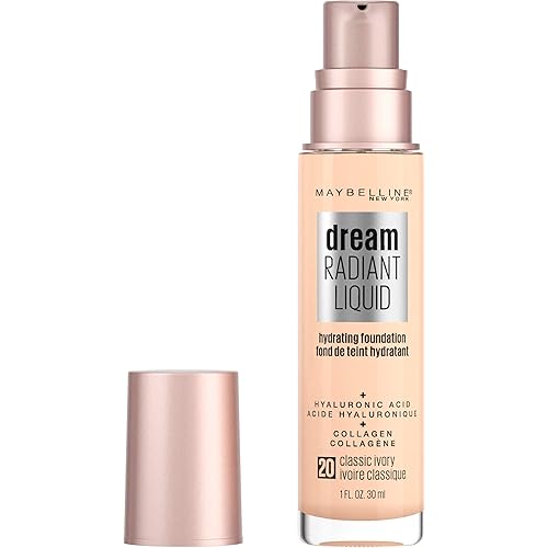 Maybelline Dream Radiant Liquid Medium Coverage Hydrating Makeup, Lightweight Liquid Foundation, Classic Ivory, 1 Count