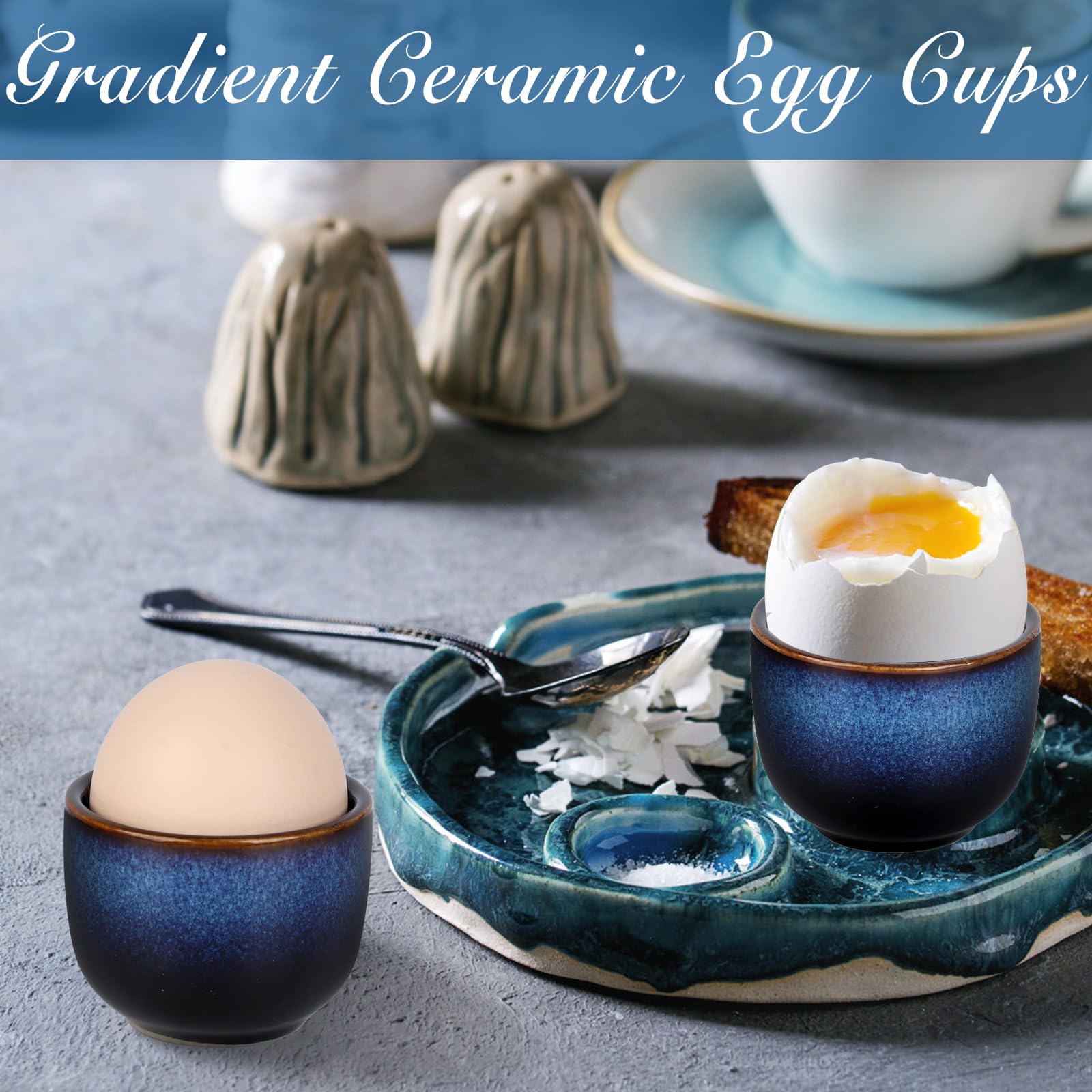 6 Piezas Hueveras, Huevera de Porcelana, Hueveras de Cerámica Azul, Huevos Soporte de Porcelana, Hueveras para Desayuno