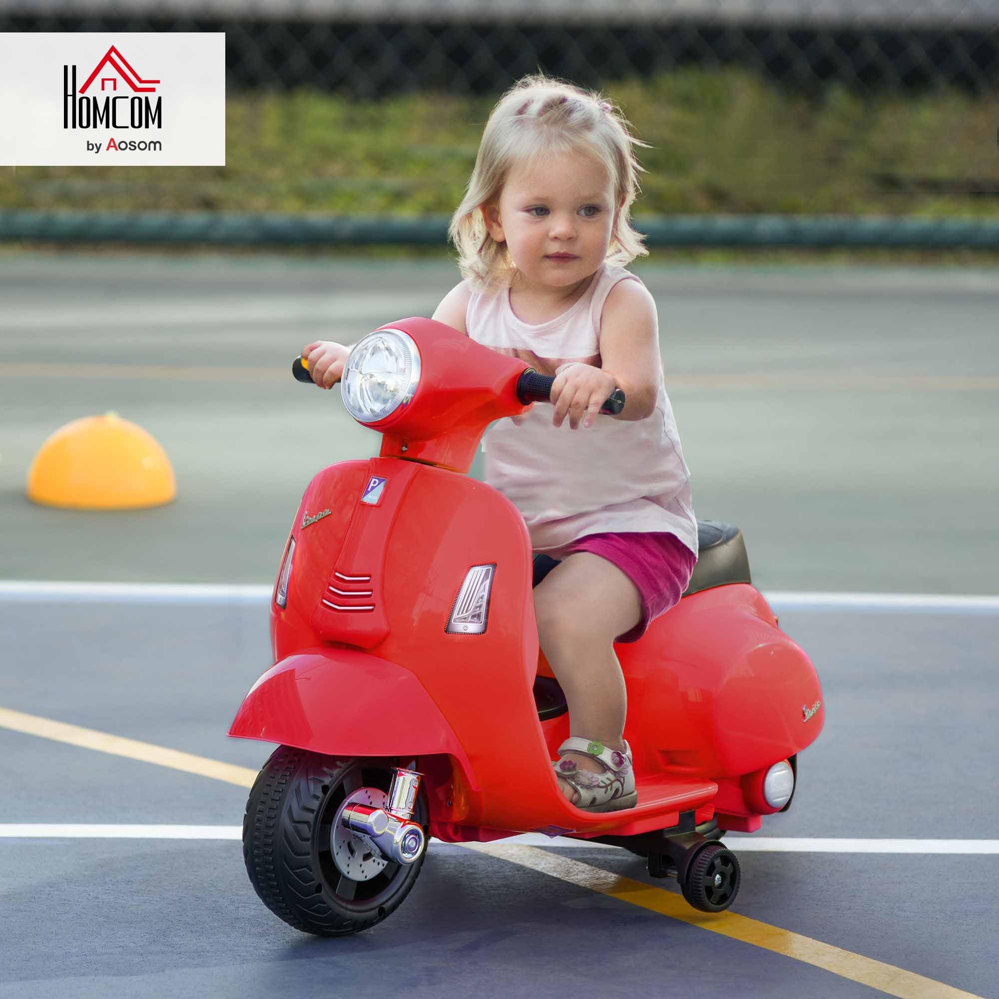 HOMCOM Moto Elettrica per Bambini 6V con Licenza Ufficiale Vespa Batteria, Motorino Elettrico per Bambini da 18-36 Mesi con Fari e Clacson, 66.5x38x52cm, Rosso