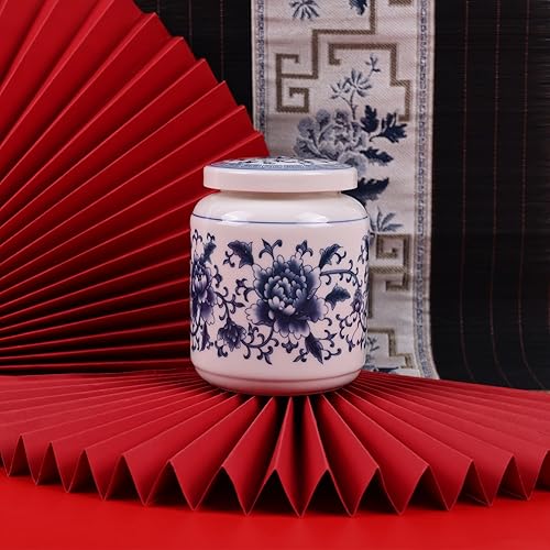 Miniatura 5 de Tarro tradicional chinoiserie de jengibre de porcelana azul y blanca de 4.61 pulgadas de alto con tapa giratoria. Botes de cocina de cerámica y