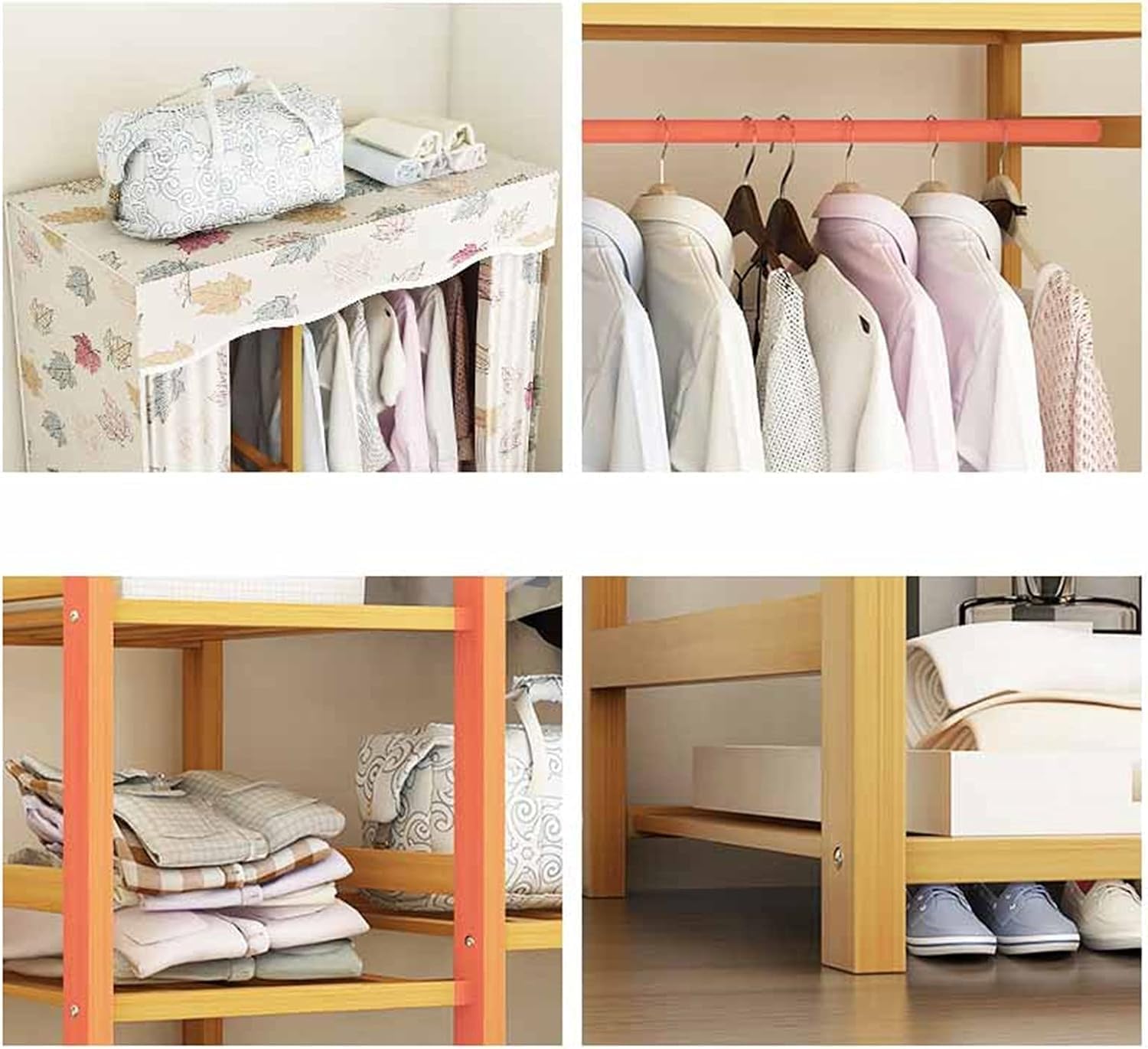 Portable Closet Portable Wardrobe Bamboo Wardrobe Closet Simple Washed Cloth Closet for Bedroom Hanging Saves Space Foldable Clothes Closet Spacious
