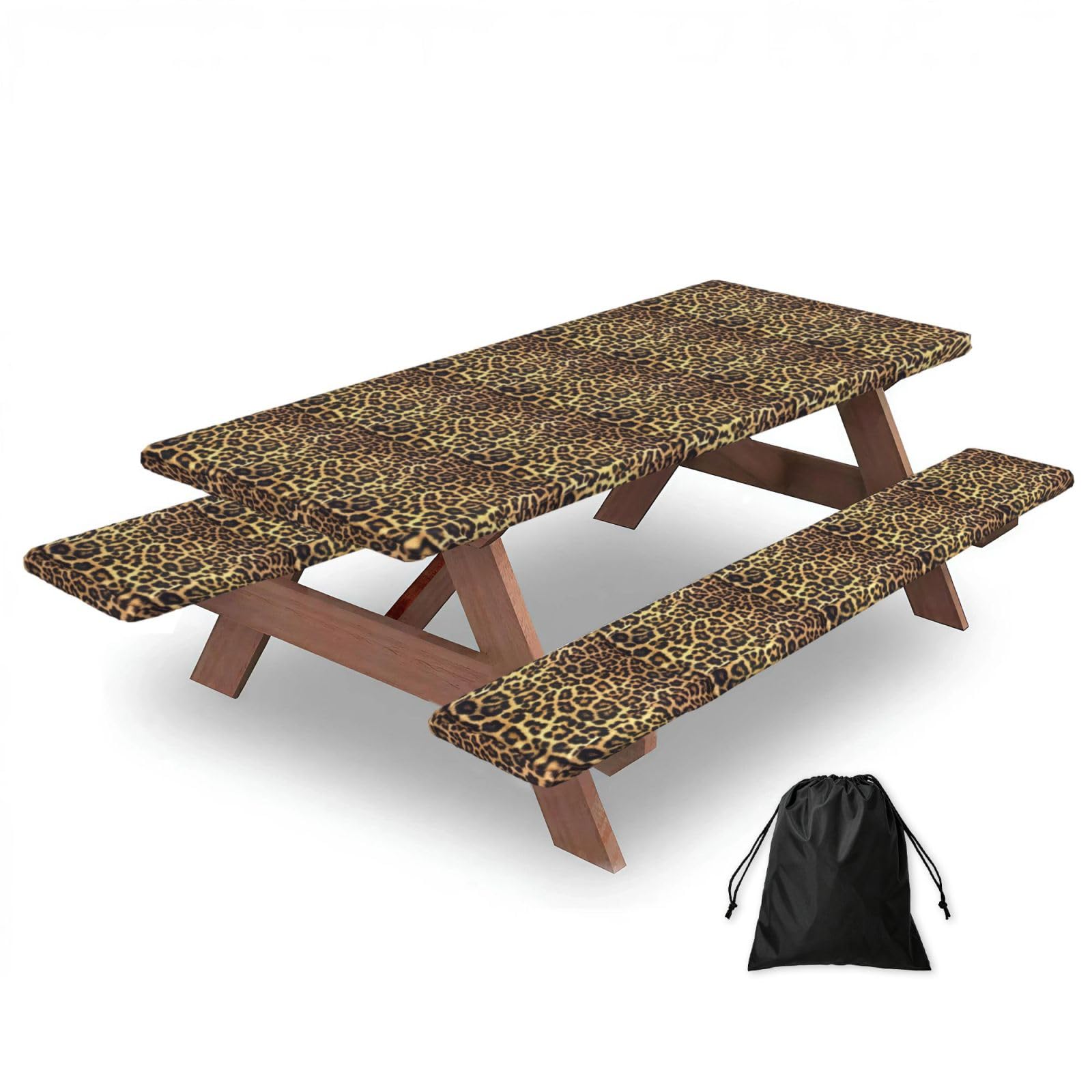 PPHGUT Leopard Print Print Picnic Table Bench Cover Set Outdoor Garden Bbq Protector For Family Camping
