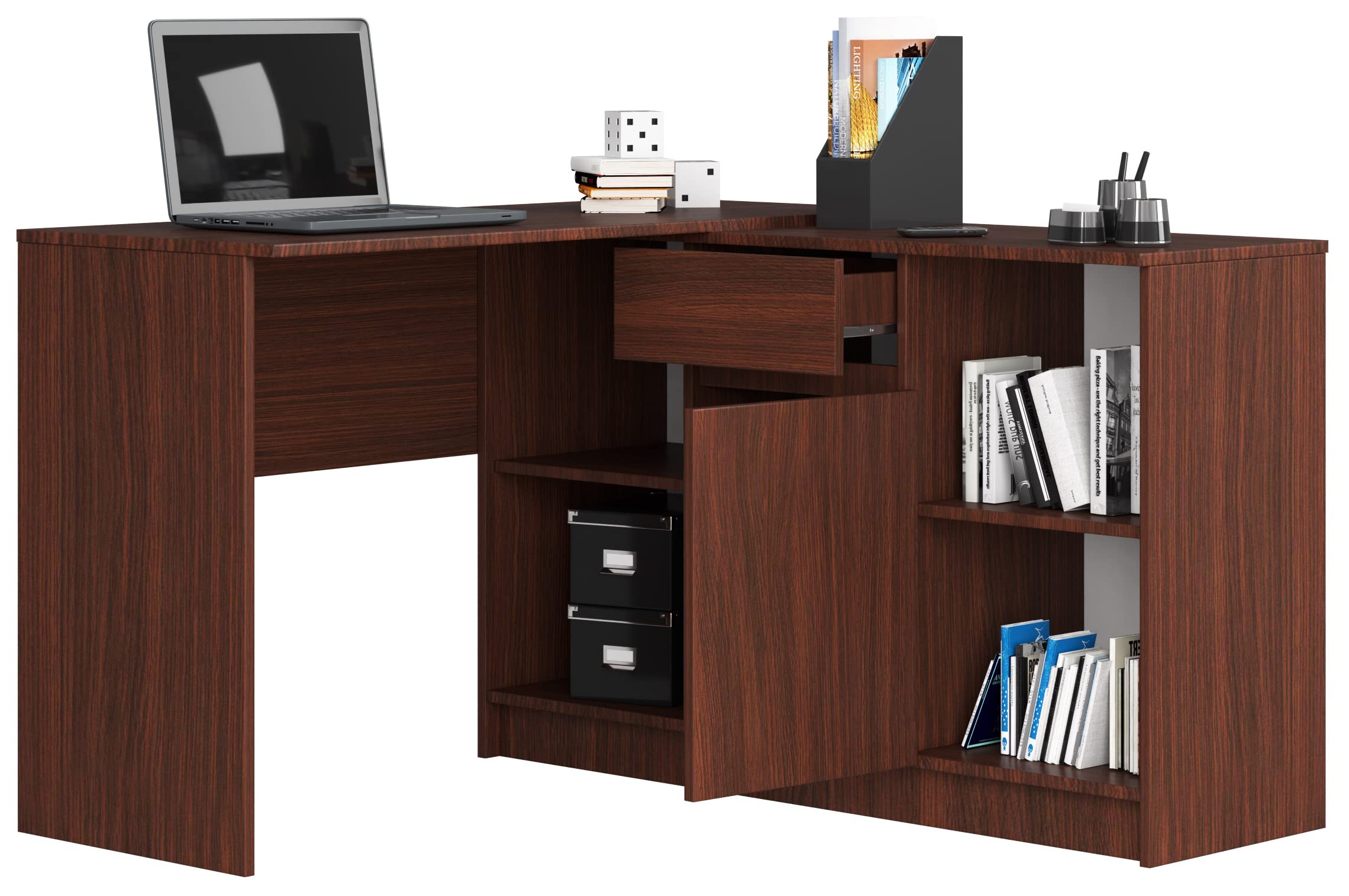 BDW Set scrivania e Cassettiera 2 in 1 - Scrivania Angolare - Scrivania Angolare - Tavolo Angolare da Gioco - Scrivania da Ufficio - Scrivania Home Office - 120x79x129cm (venga)