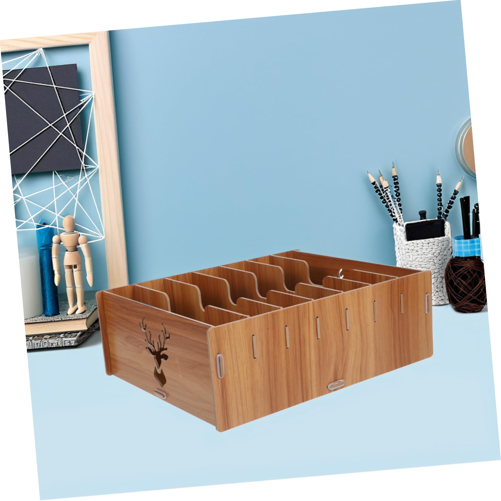 Organizzatore da Scrivania in Legno Marrone per Ufficio Scaffale Porta Documenti Multifunzionale Facile da Montare per Desktop e Archiviazione File