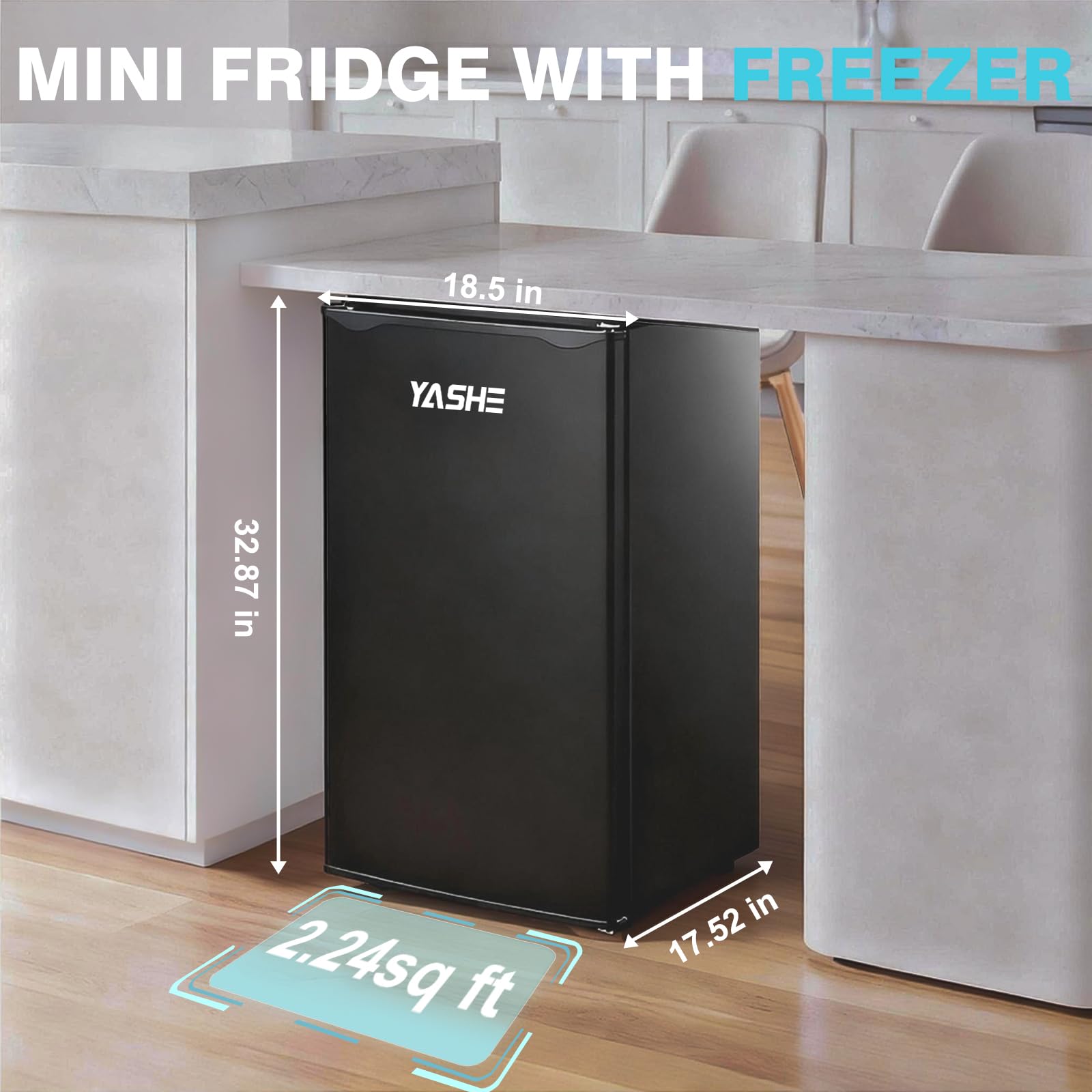 YASHE 92L Mini Fridge with Freezer, Single Door Compact Refrigerator, Small Fridge with Adjustable Thermostat, Large Capacity, Reversible Door, Mini Refrigerator for Bedrooms, Offices, Dorms — view 6