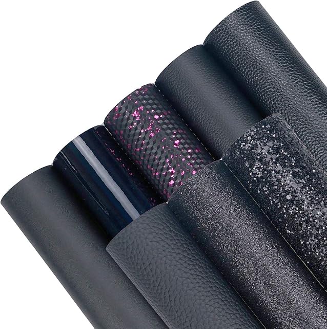 8 Pieces 8x12 Inch Black Series Faux Leather Sheets Including 8 Kinds Leather Sheets for Leather Bows and Earrings Making