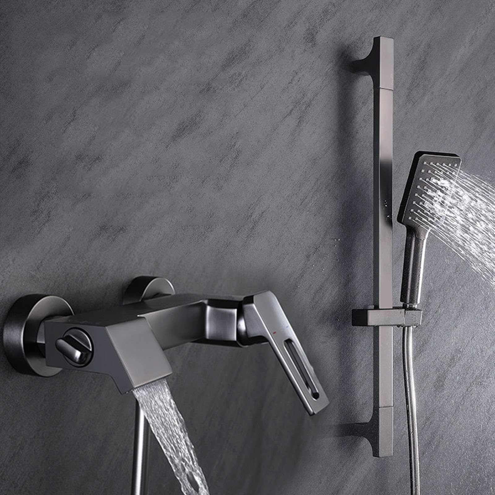 Robinet de baignoire cascade à hauteur réglable et sa douchette gris anthracite