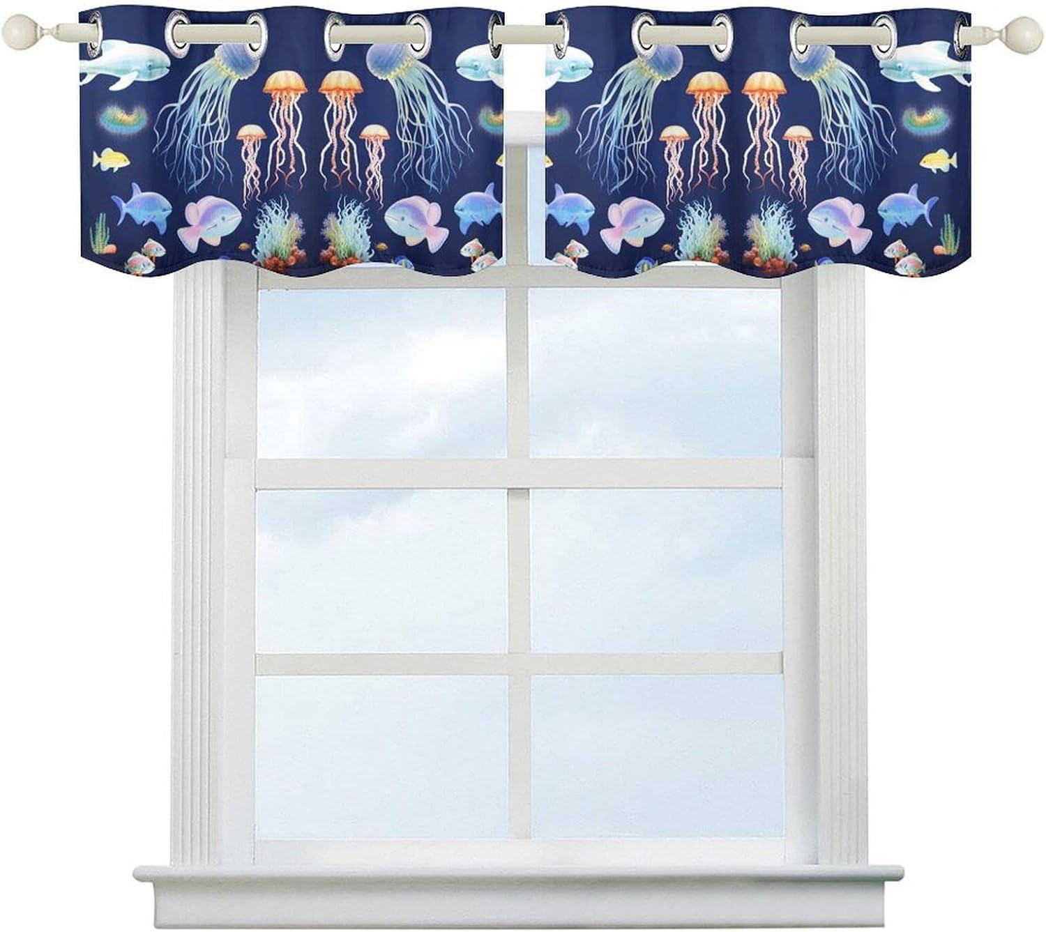 Small Window Curtains, Aquatic Sea Animal Printed Mini Window Curtains Valance, Pocket Window Curtains are Suitable for Homes, Offices, Farmhouses, and Restaurants