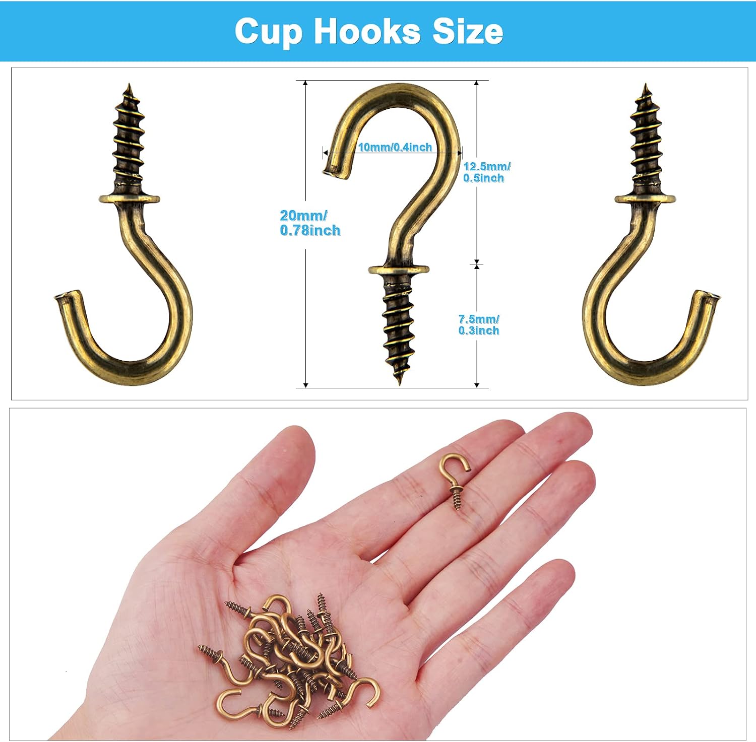 MTJSWXSY 245 Pieces Metal Ceiling Hooks, 1/2 Inch Ceiling Hooks, Mini Screw-in Hooks, Light Hanging Hooks (Bronze)