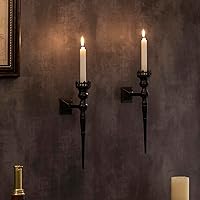 WoParty Gothic Black Iron Wall Sconce Candle Holders Set of 2 - Crown Scepter Victorian Taper Candle Decor for Living Room Bathroom