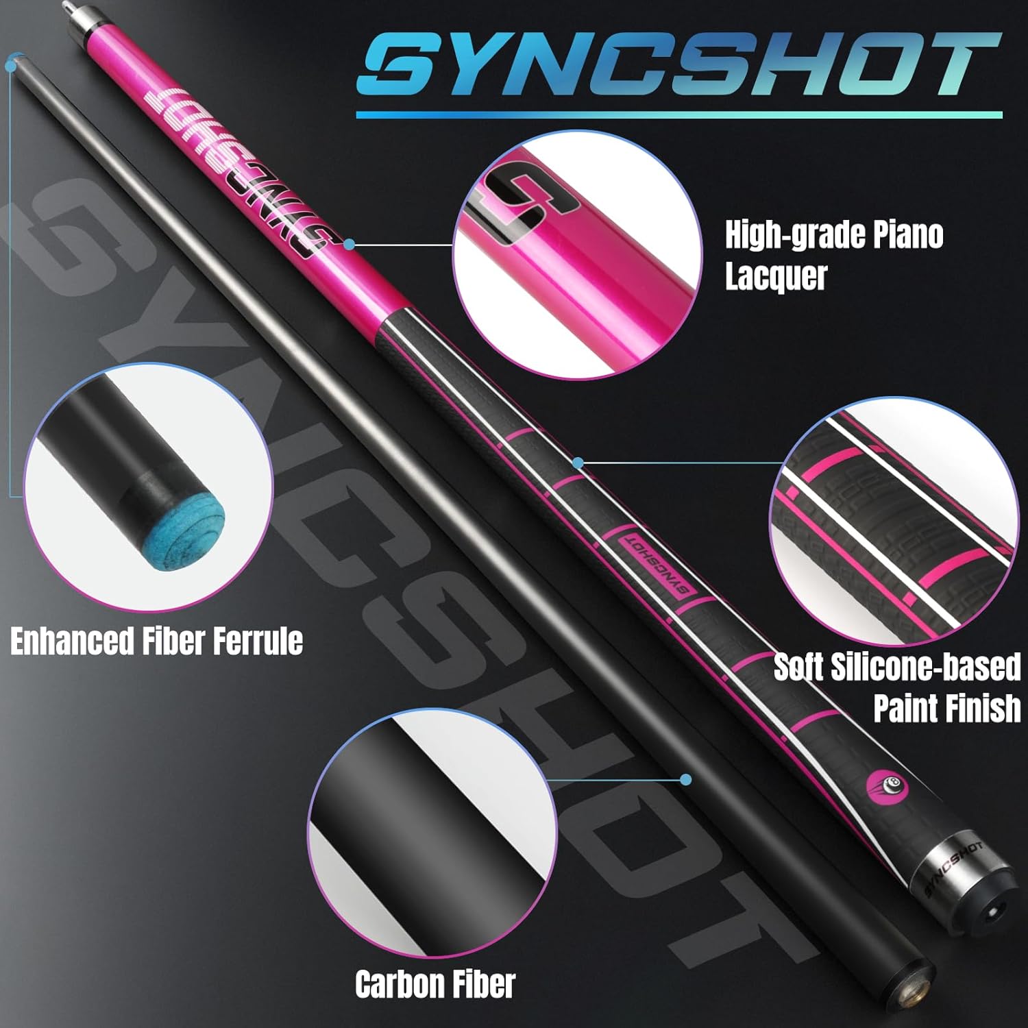 carbon fiber pool cue stick 58" professional pool sticks for adults full carbon technology low deflection pool cue billiard cues with 12.5mm tip rose red carbon fiber pool cue 19oz