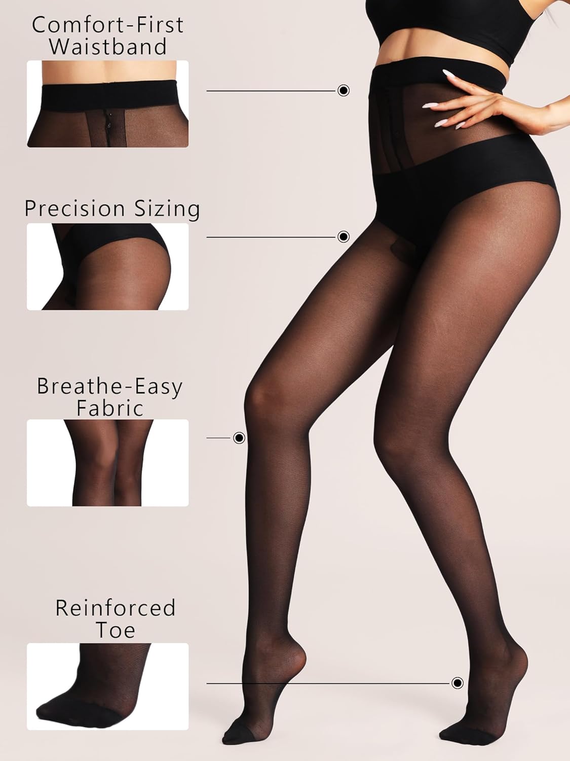 SUREPOCH Sheer Tights for Women 2 Pairs 20D Control Top Pantyhose with Reinforced Toes - Image 4