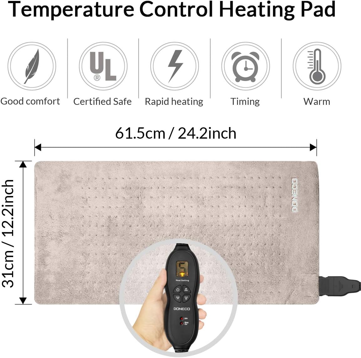 Exсluѕіvе Dіѕсоunt 90% Prісе DONECO King Size XpressHeat Heating Pad (12 x 24) - Electric Heating Pad for Back Pain and Cramps - Features 6 Temperature Settings and Adjustable LCD Controller - Machine Washable Microplush