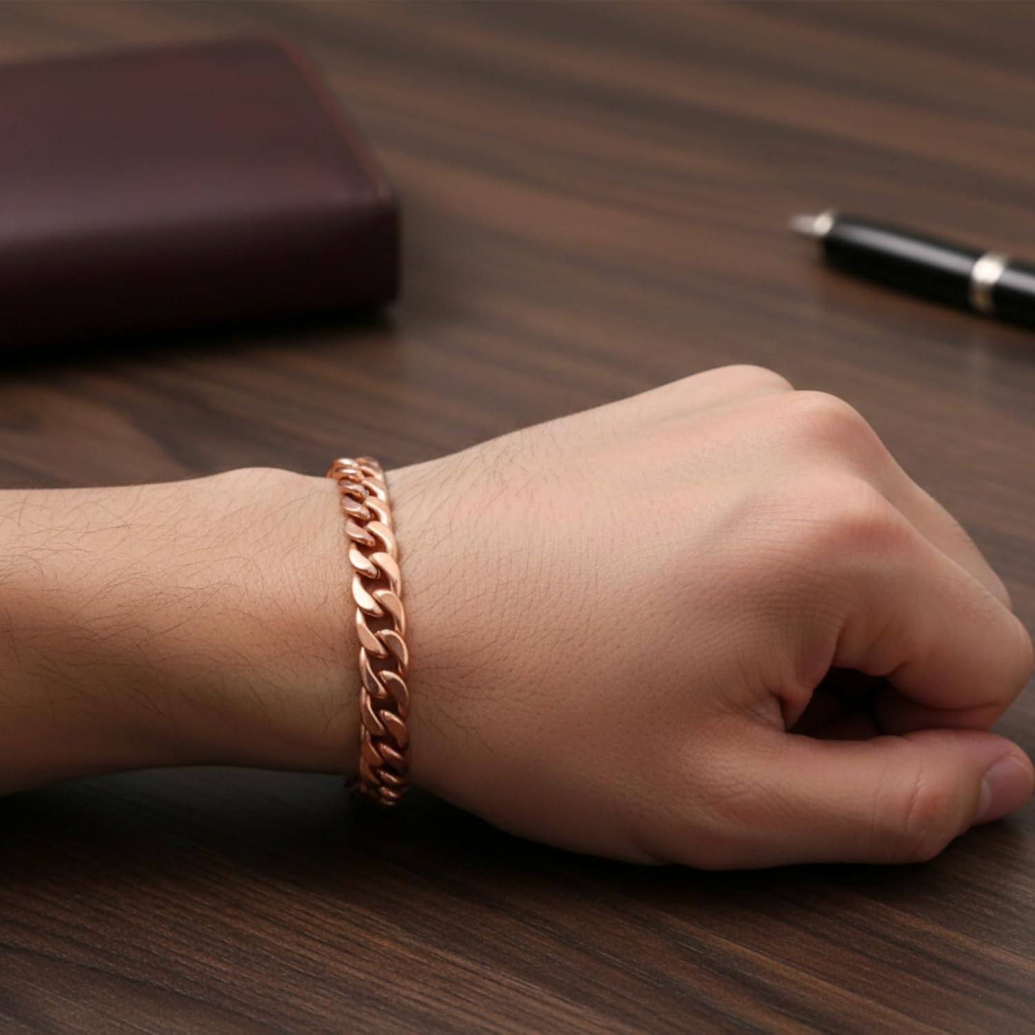 Pure Copper Link Bracelet with Lobster Clasp 9 Inch Long Solid Copper Statement Jewelry Set Gift for Women & Men