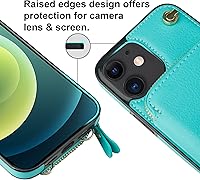 Vista 42 de Bocasal Funda tipo cartera cruzada para iPhone 12/12 Pro, funda de piel con bloqueo RFID y soporte para tarjetas, funda protectora con cremallera