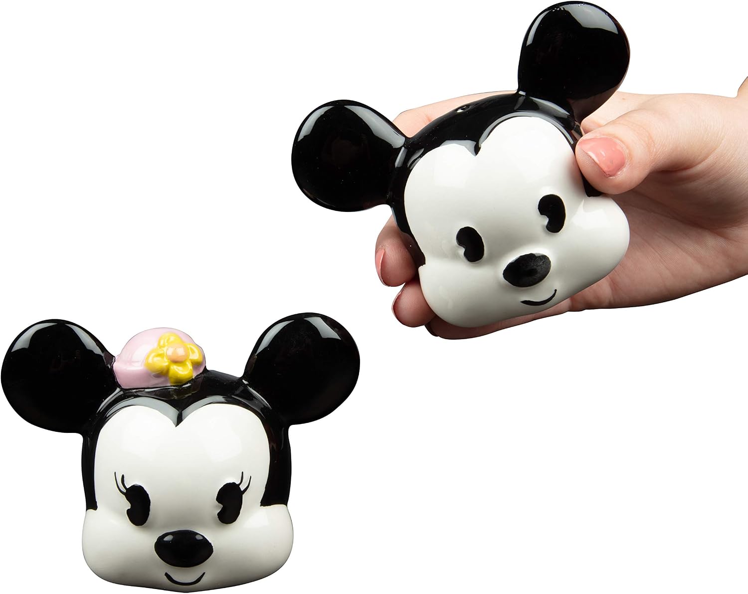 Disney Mickey and Minnie Mouse Ceramic Salt and Pepper Shaker Set - 90th Anniversary Classic Vintage Design - Official Disney Kitchen and Party Decor