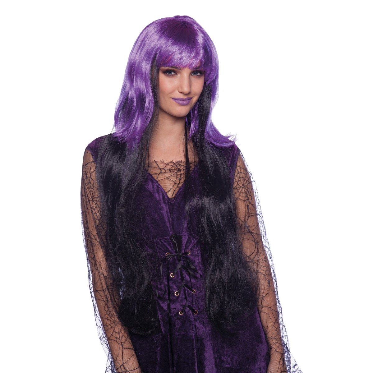 Folat 26750 Witch Wig Purple-Black long Hair, Multi Colors