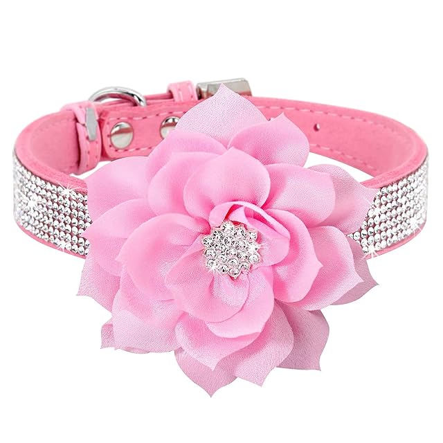 Haoyueer Collar con diamantes para perros, bonito y brillante, en suave piel de ante