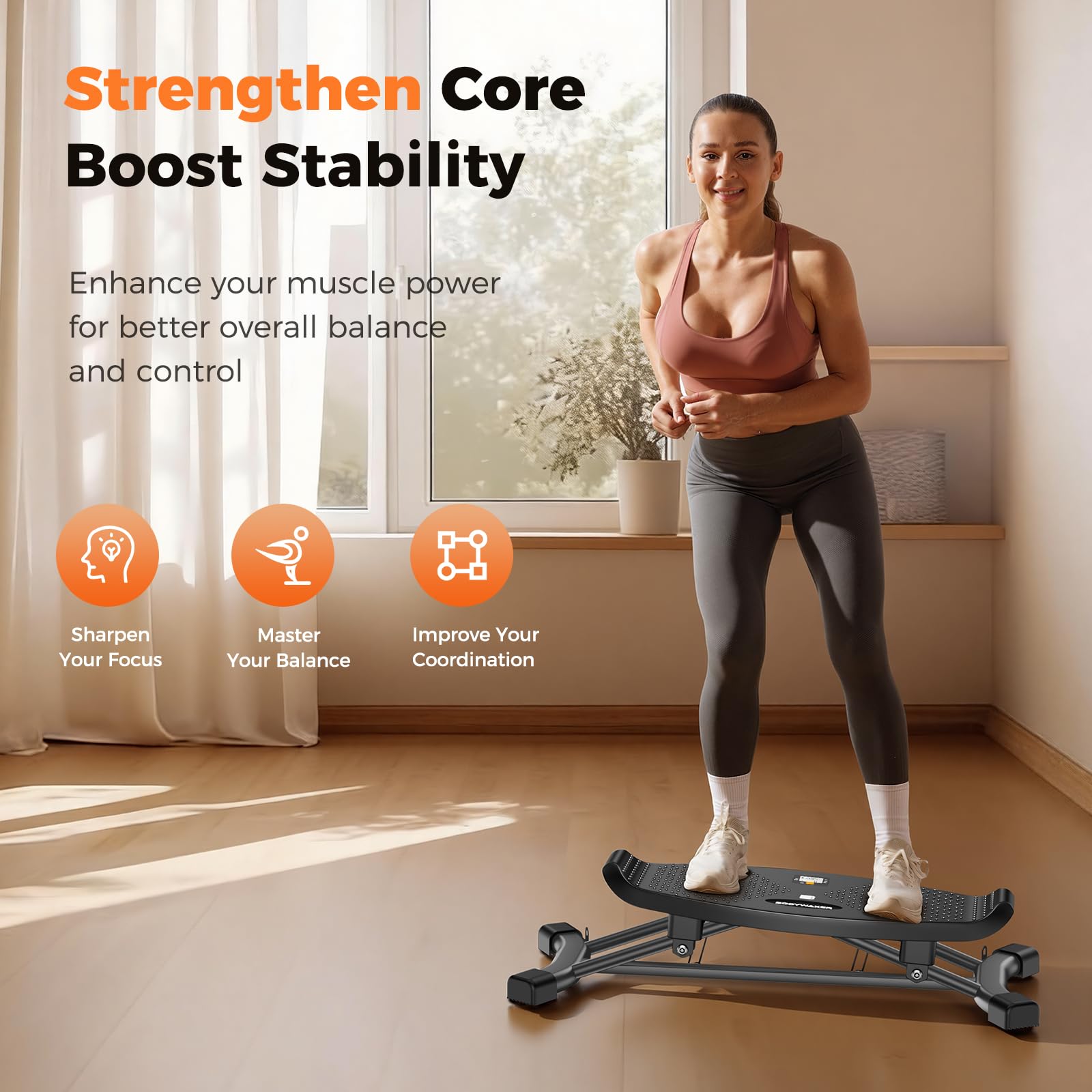 Balance board per allenamento di tutto il corpo, tavola oscillante con display LCD e fascia di resistenza, bilanciere portatile con capacità di 136 kg per palestra in casa, fitness, allenamento delle