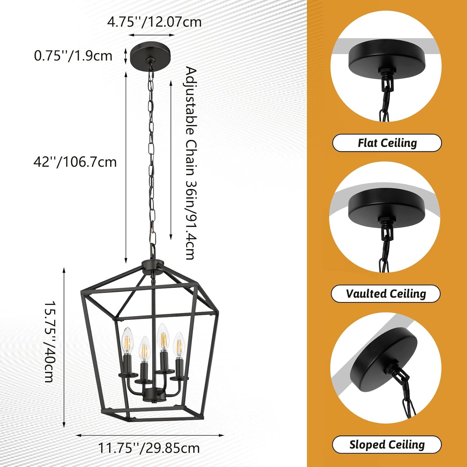 Chandelier,Modern Dining Room Light Fixture,4-Light Lantern Chandeliers For Dining Room,Adjustable Height Light Fixture,Black Chandelier For Living Room/Kitchen Island,Light Fixtures Ceiling Mount