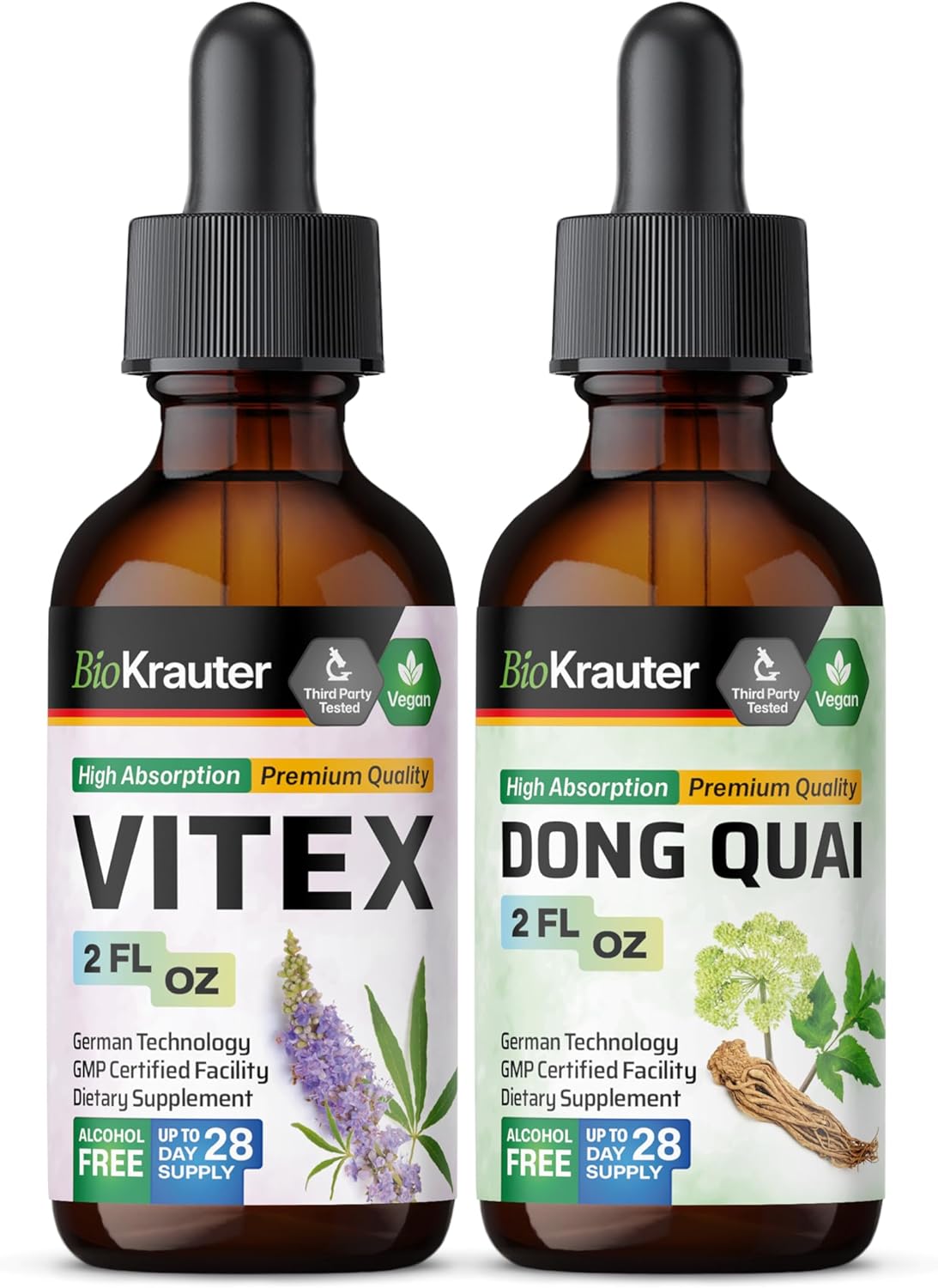 BIO KRAUTER Vitex Tincture 2 Fl. Oz. & Dong Quai Tincture 2 Fl. Oz.