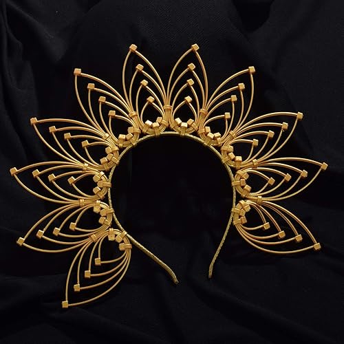 Miniatura 4 de Diadema gótica con halo y cierre de cremallera diadema con diseño de aureola diadema con cremallera corona de plumas diadema gótica dorado