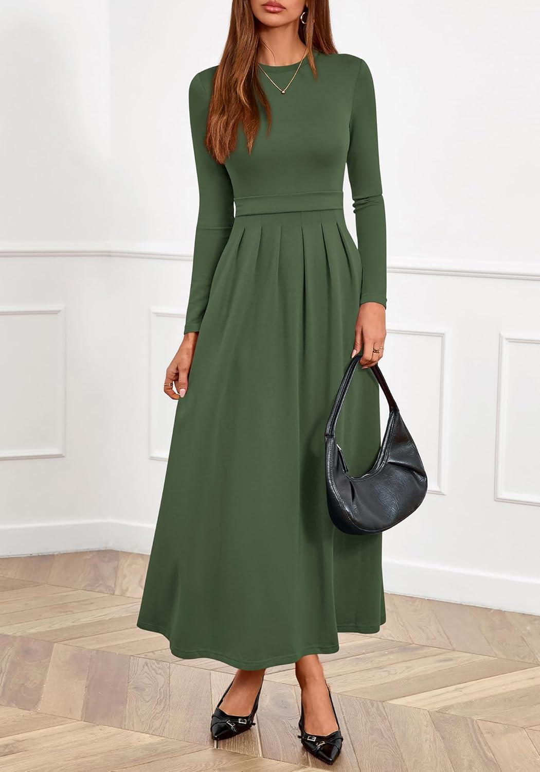 BTFBM Long Sleeve Dress for Women Spring Clothes 2026 Pockets Business Casual Pleated Fall Wedding Guest Dresses - Image 6