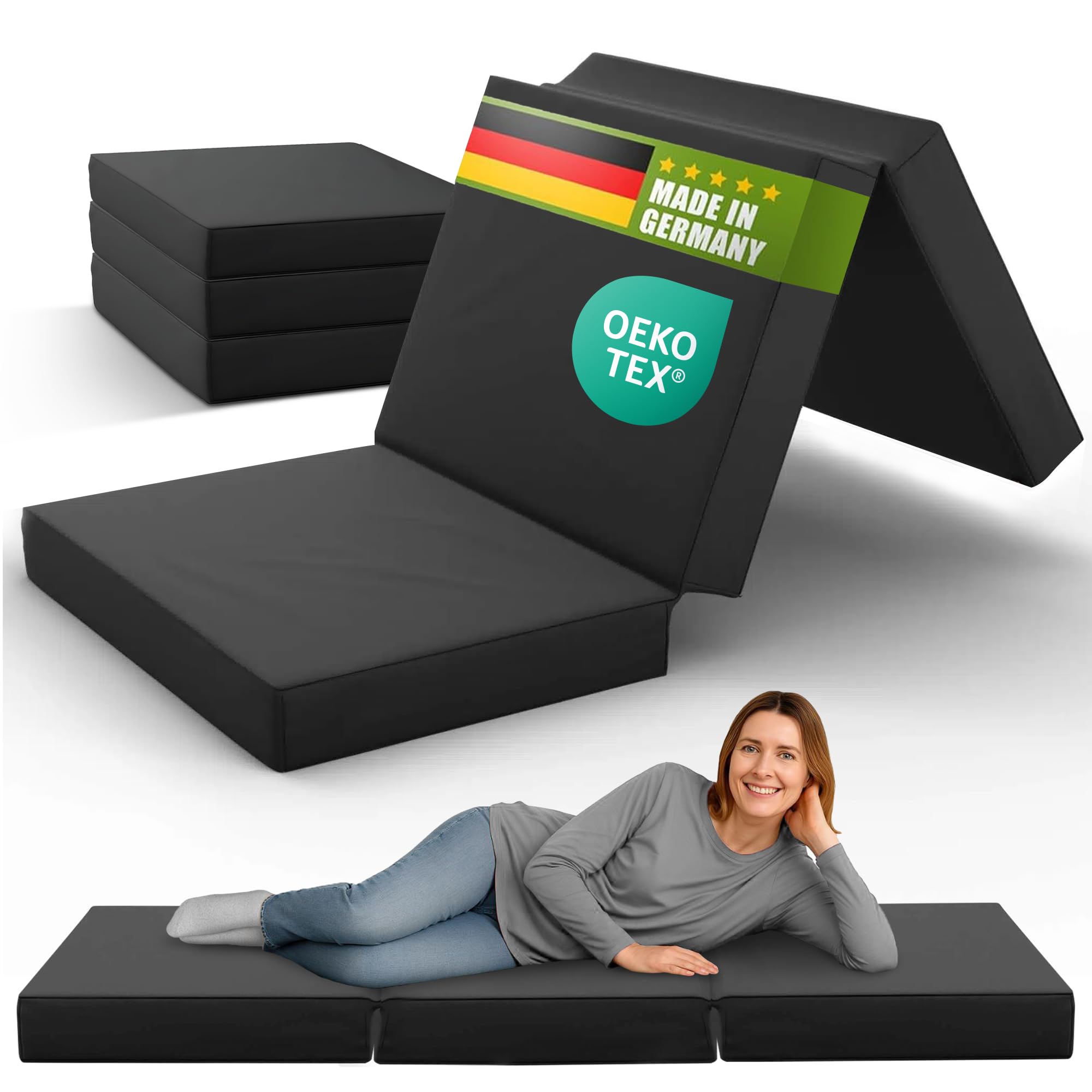 SHOGAZI Faltmatratze Klappmatratze 90 x 200 x 12 cm – Gästematratze klappbar Made in Germany, VERGLEICHSSIEGER aus orthopädischem Kaltschaum, Anthrazit