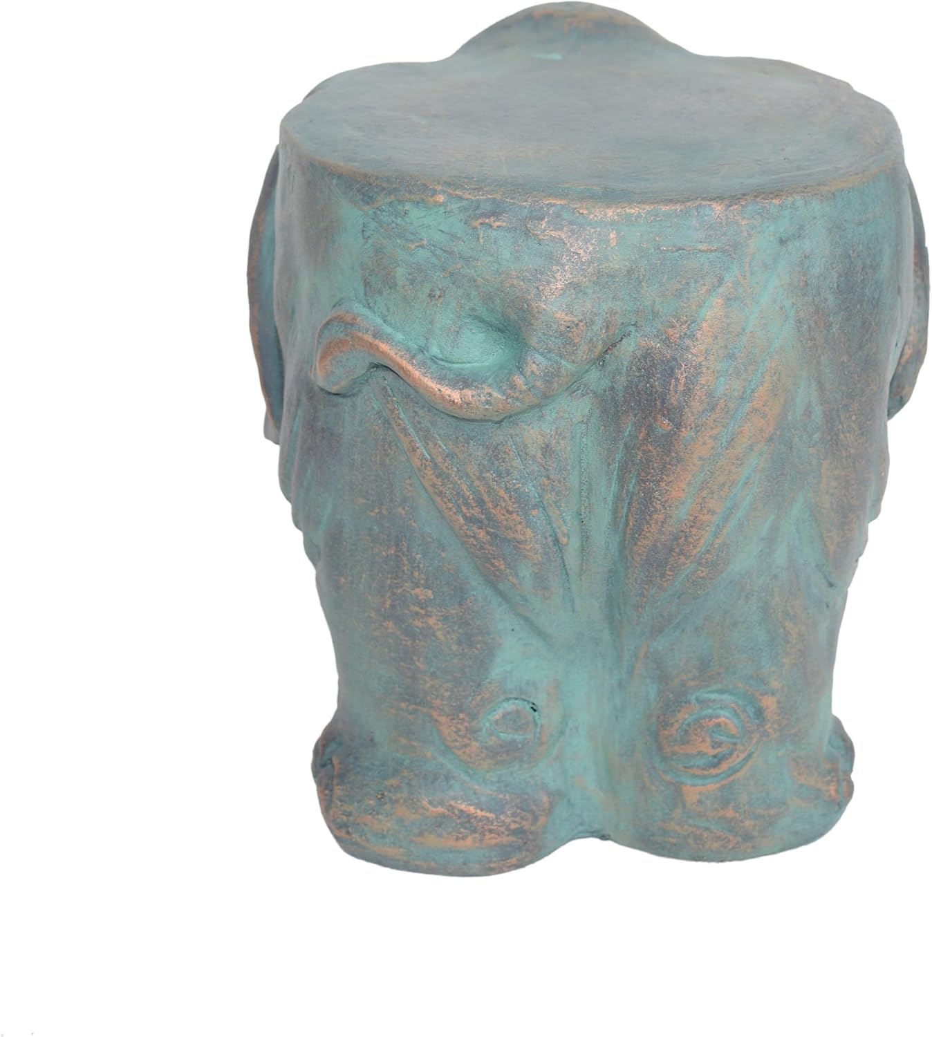 Decorative Elephant Garden Stool, Copper Patina Finish, Indoor Outdoor Accent Table, Weather-Resistant Concrete