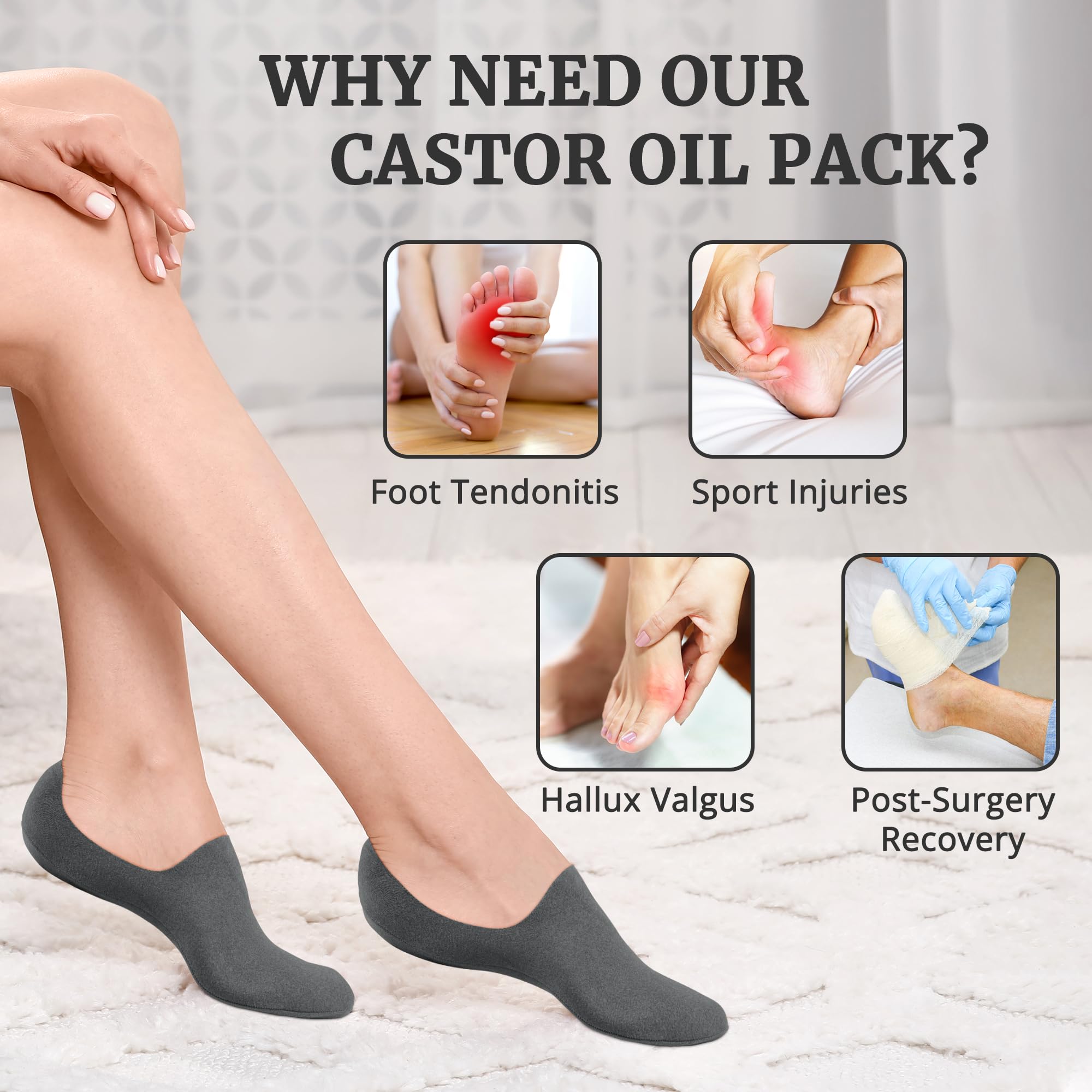 Castor Oil Pack Wrap for Feet, Reusable Castor Oil Pack Wrap Organic Cotton for Women?Castor Oil Pack Kit for Feet Arthritis and Feet Tingling feet Cracking, Moisturizing Feet(Oil Not Include)