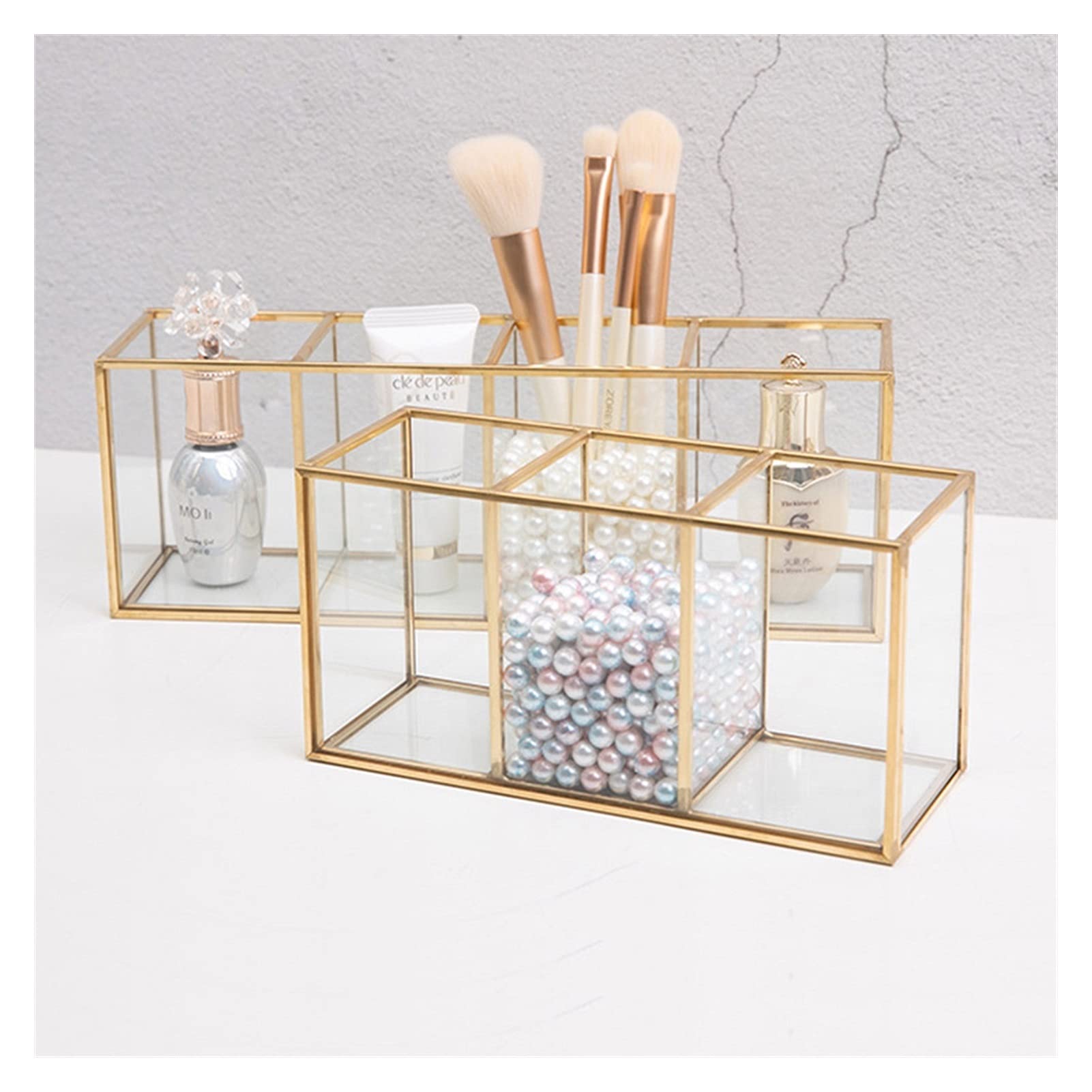 Prodotti per la casa Scatola di immagazzinaggio della spazzola di trucco di vetro trasparente della spazzola di lusso dei cosmetici del contenitore del contenitore del contenitore del contenitore del
