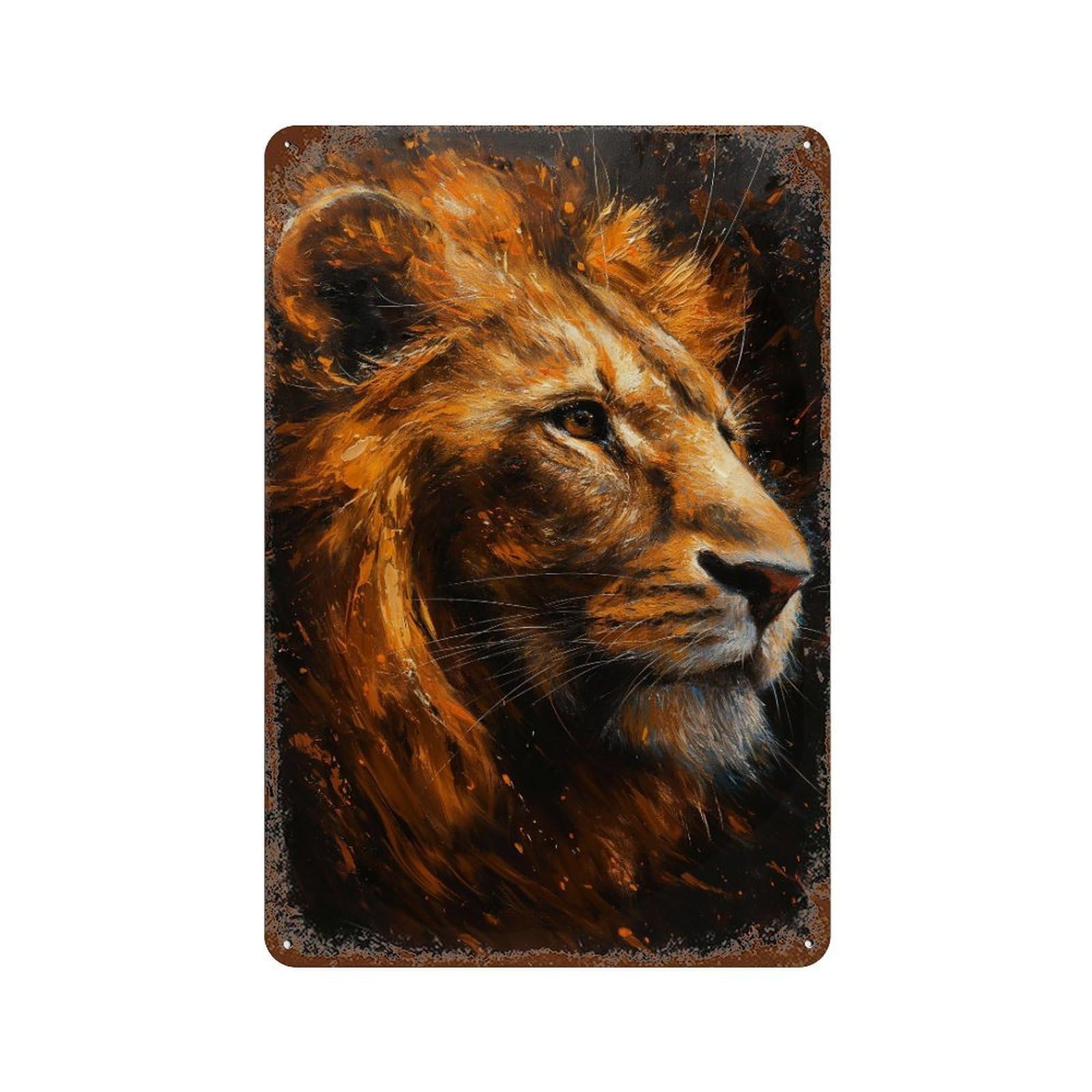 Garage Style Golden Lion Majesty -6 Distressed Metal Wall Sign 11.8"x7.9", Rustic Home Decor for Bar And Workshop