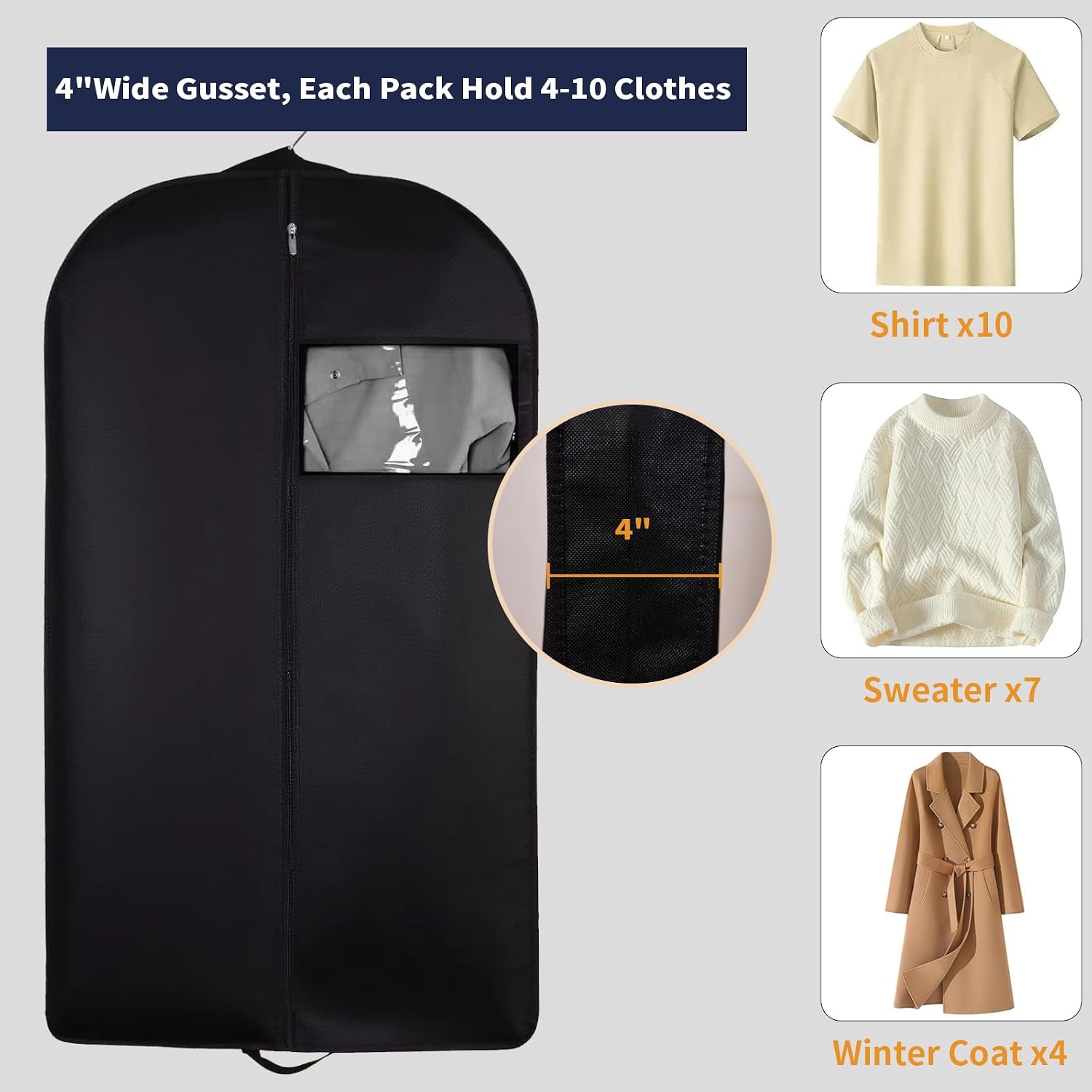 YHNNH Garment Bag with Zipper Pocket Suit Bags for Men With Handle Garment Bags for Hanging Clothes Storage Suit Cover for Coats, Jackets, Shirts (59inch)