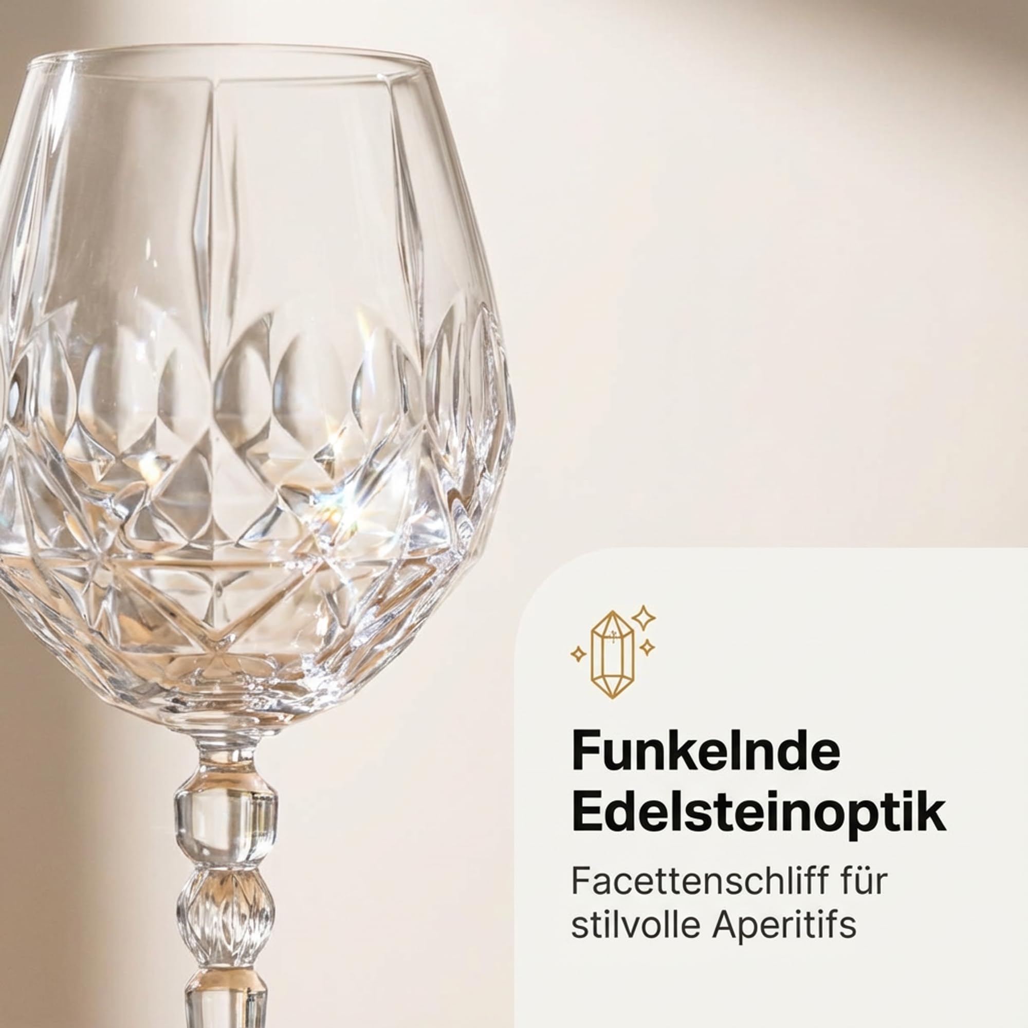 Der-Porzellan-Laden by RCR Alkemist Aperitif Gläser 530ml, 6er Set, Cocktailgläser aus Kristallglas, Facettenschliff, spülmaschinengeeignet, Made in Italy